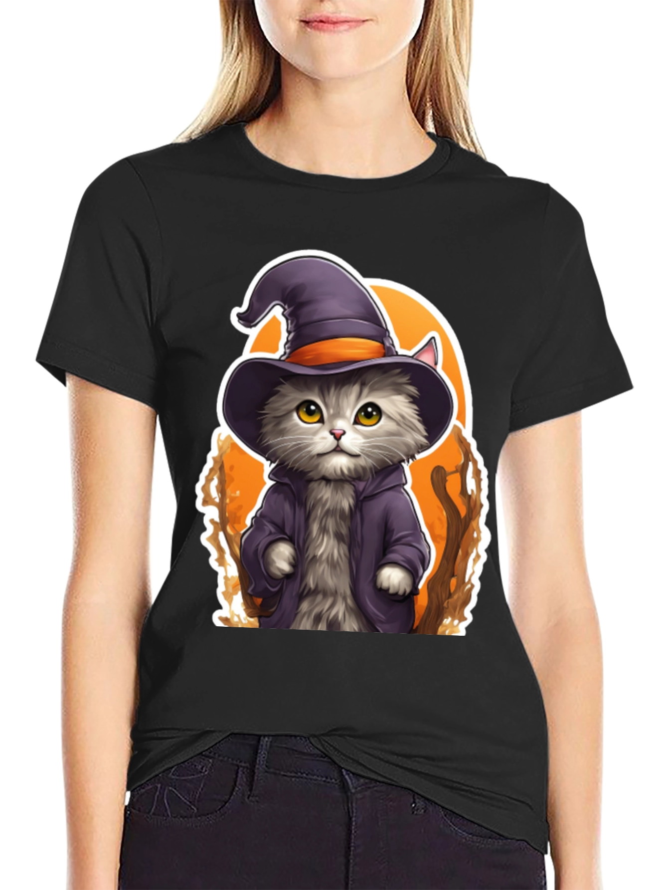 Wizard Cat Graphic Tee - Spooky Season Shirt