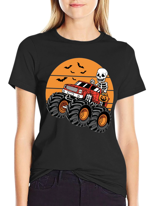 Halloween Skeleton Monster Truck Graphic Tee