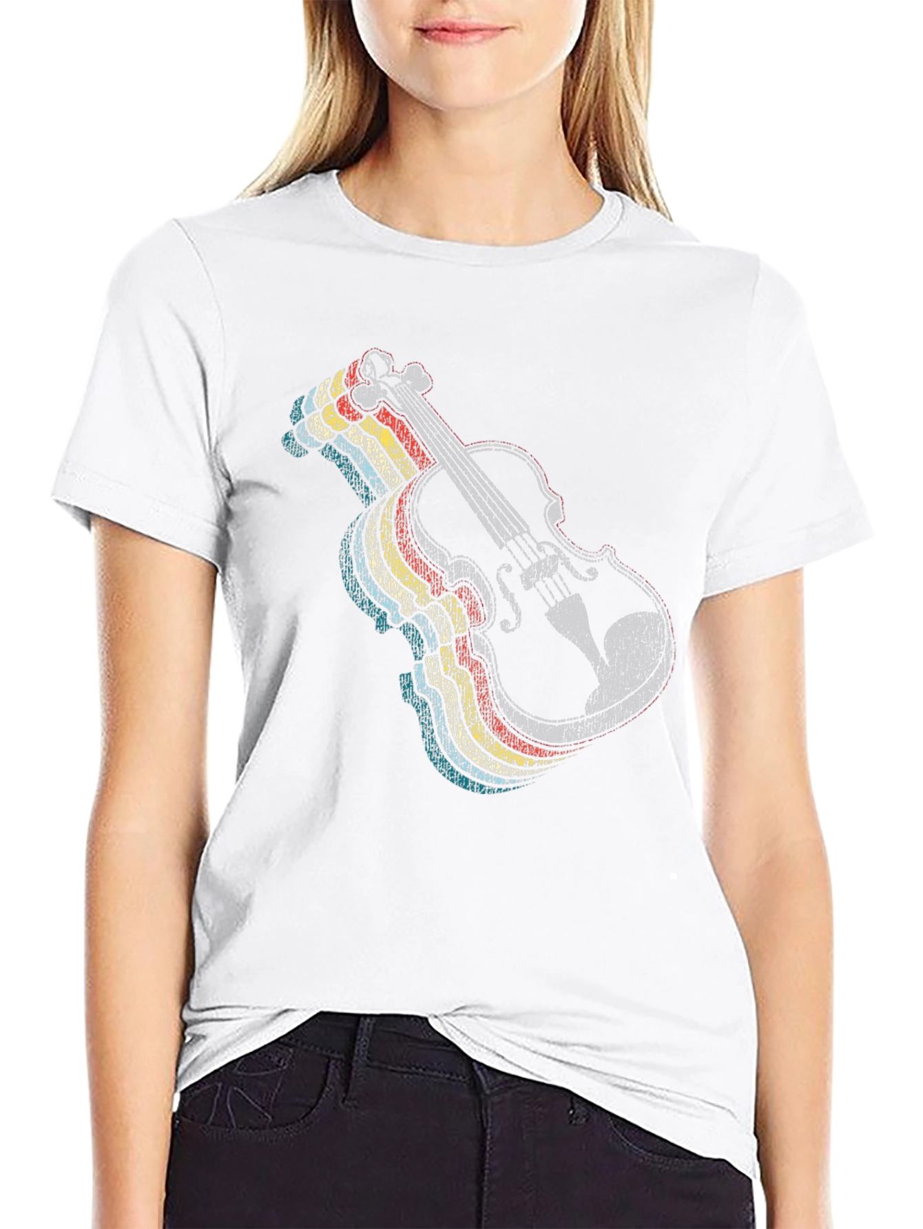 Retro Violin Graphic Tee - Music Lovers Black T-Shirt