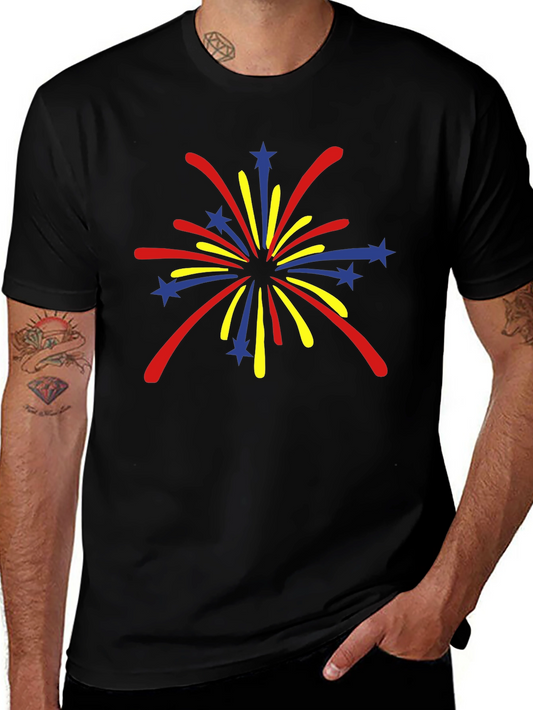 Festive Fireworks Graphic Tee - Black Cotton Blend