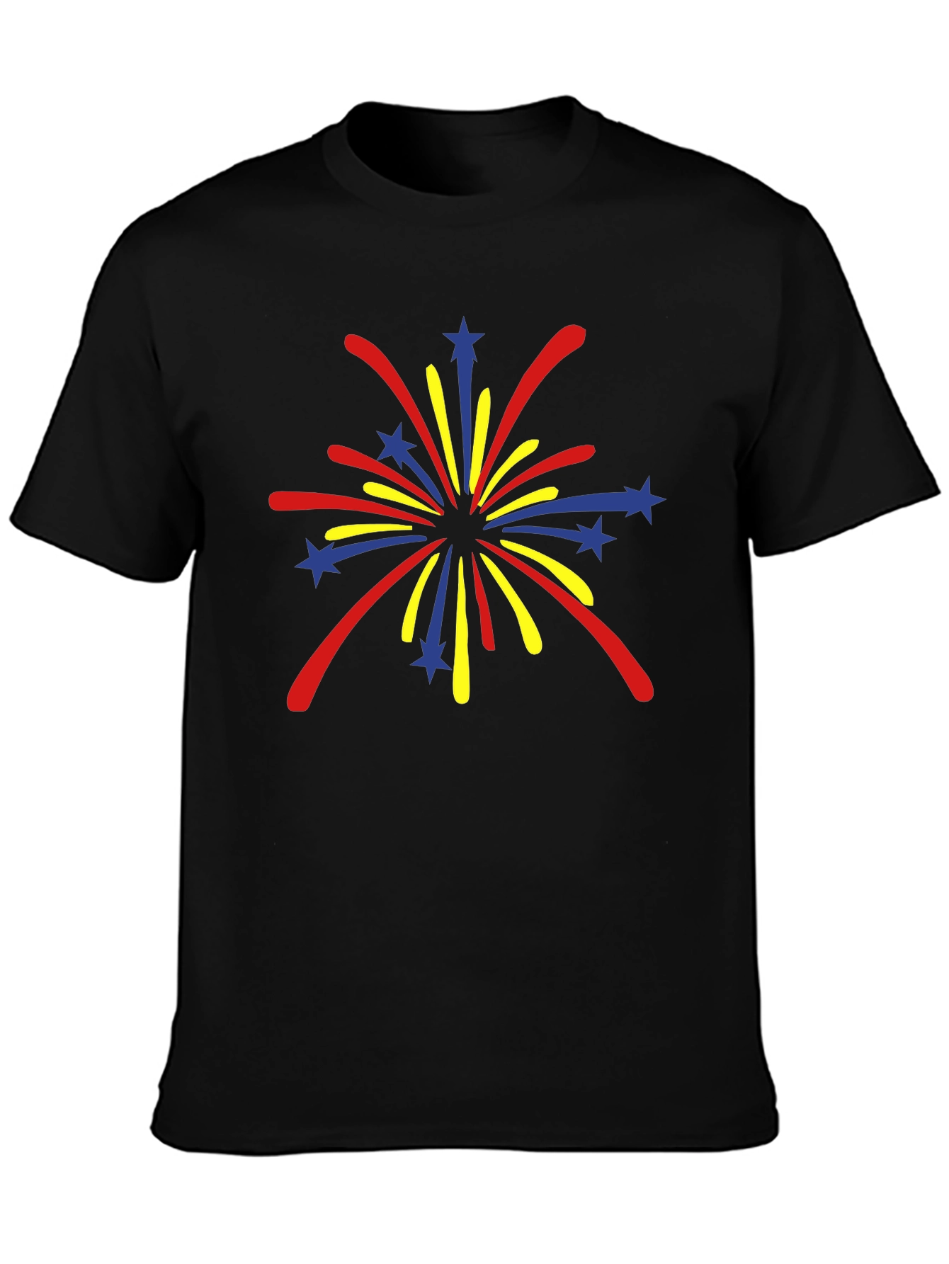 Festive Fireworks Graphic Tee - Black Cotton Blend