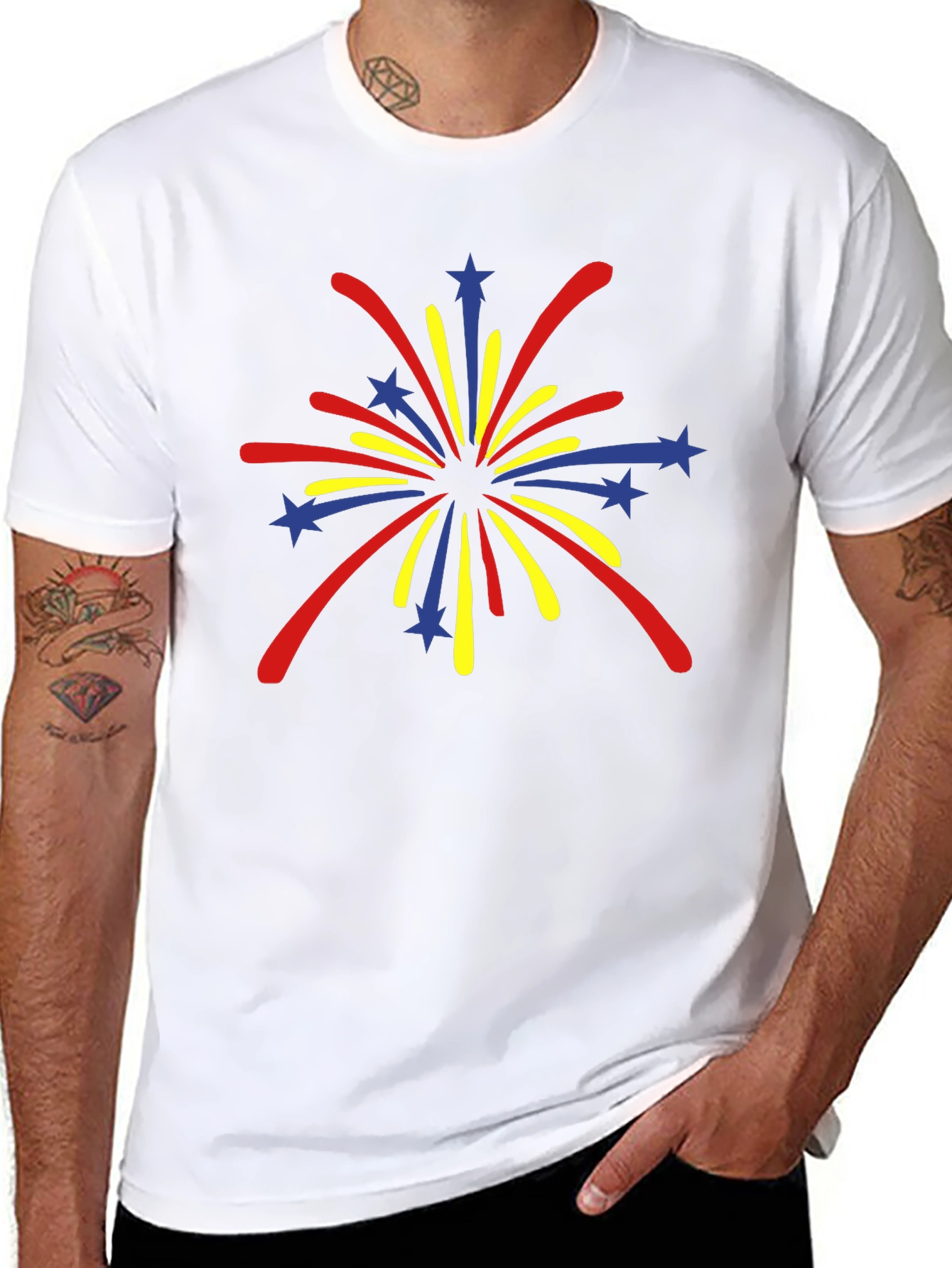 Festive Fireworks Graphic Tee - Black Cotton Blend