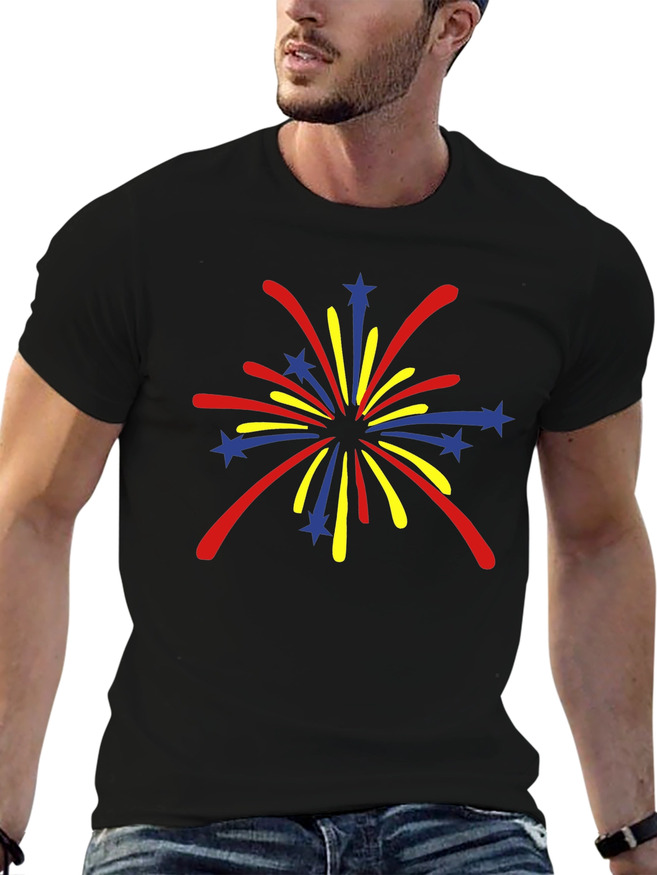 Festive Fireworks Graphic Tee - Black Cotton Blend
