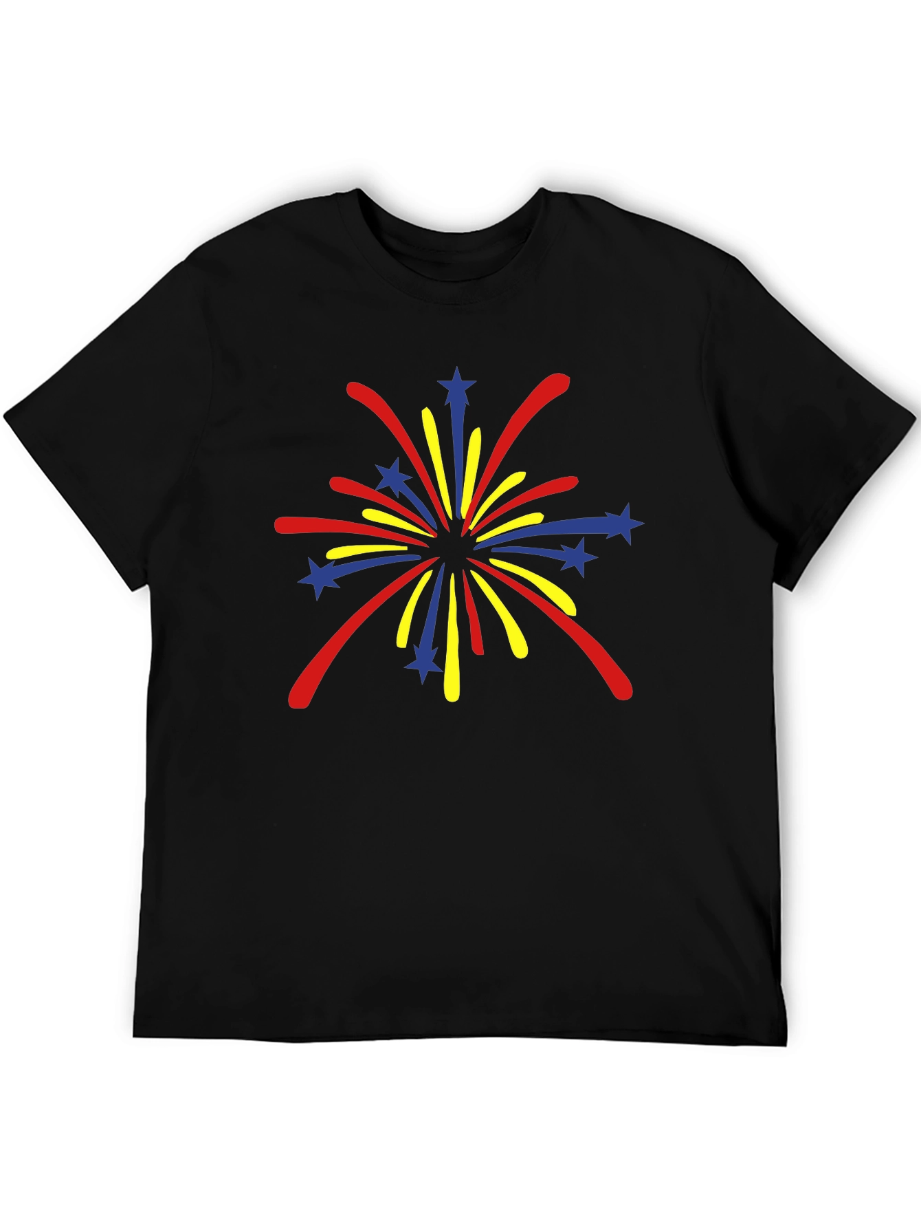 Festive Fireworks Graphic Tee - Black Cotton Blend