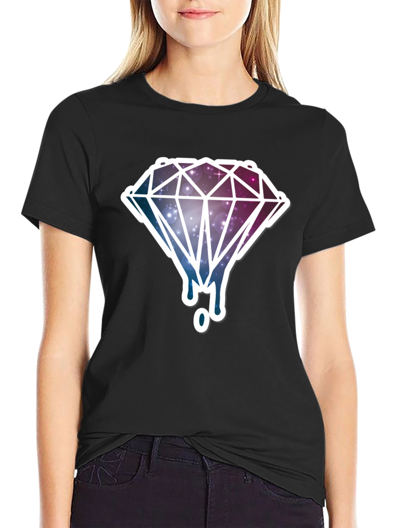 Galaxy Diamond Drip Graphic T-Shirt - Black