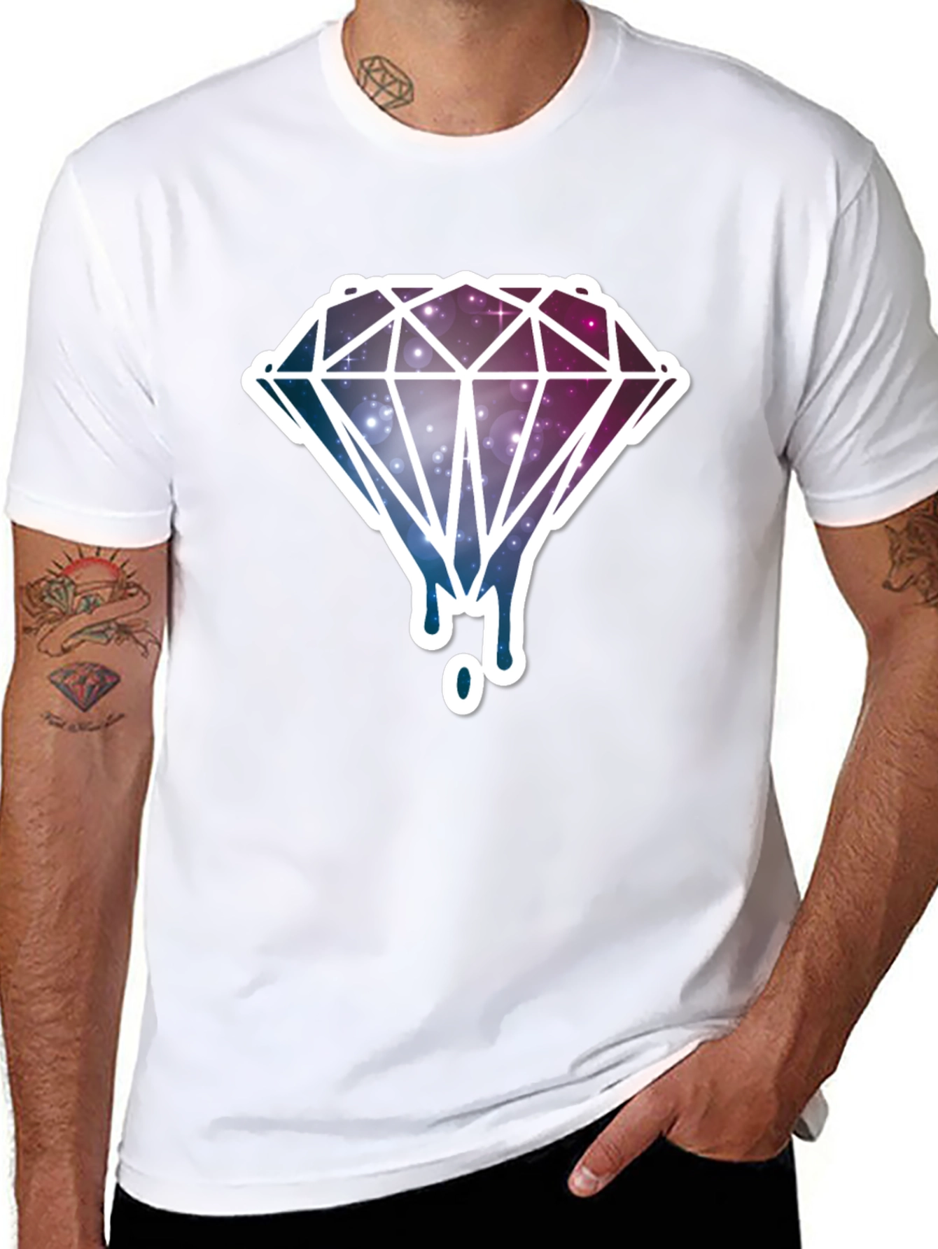 Galaxy Diamond Drip Graphic T-Shirt - Black