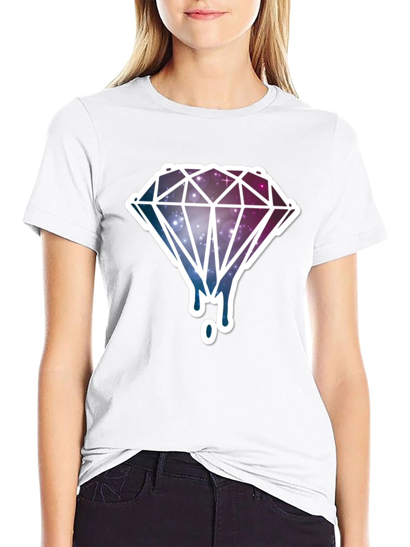 Galaxy Diamond Drip Graphic T-Shirt - Black