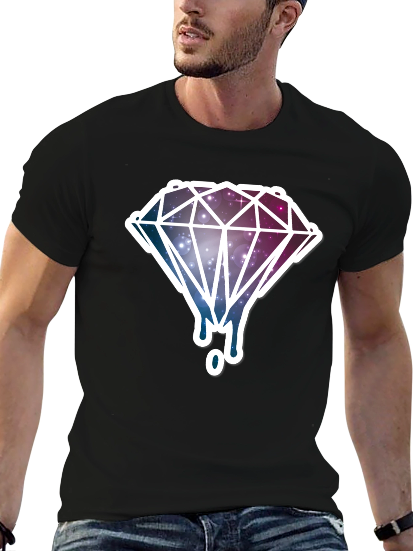 Galaxy Diamond Drip Graphic T-Shirt - Black