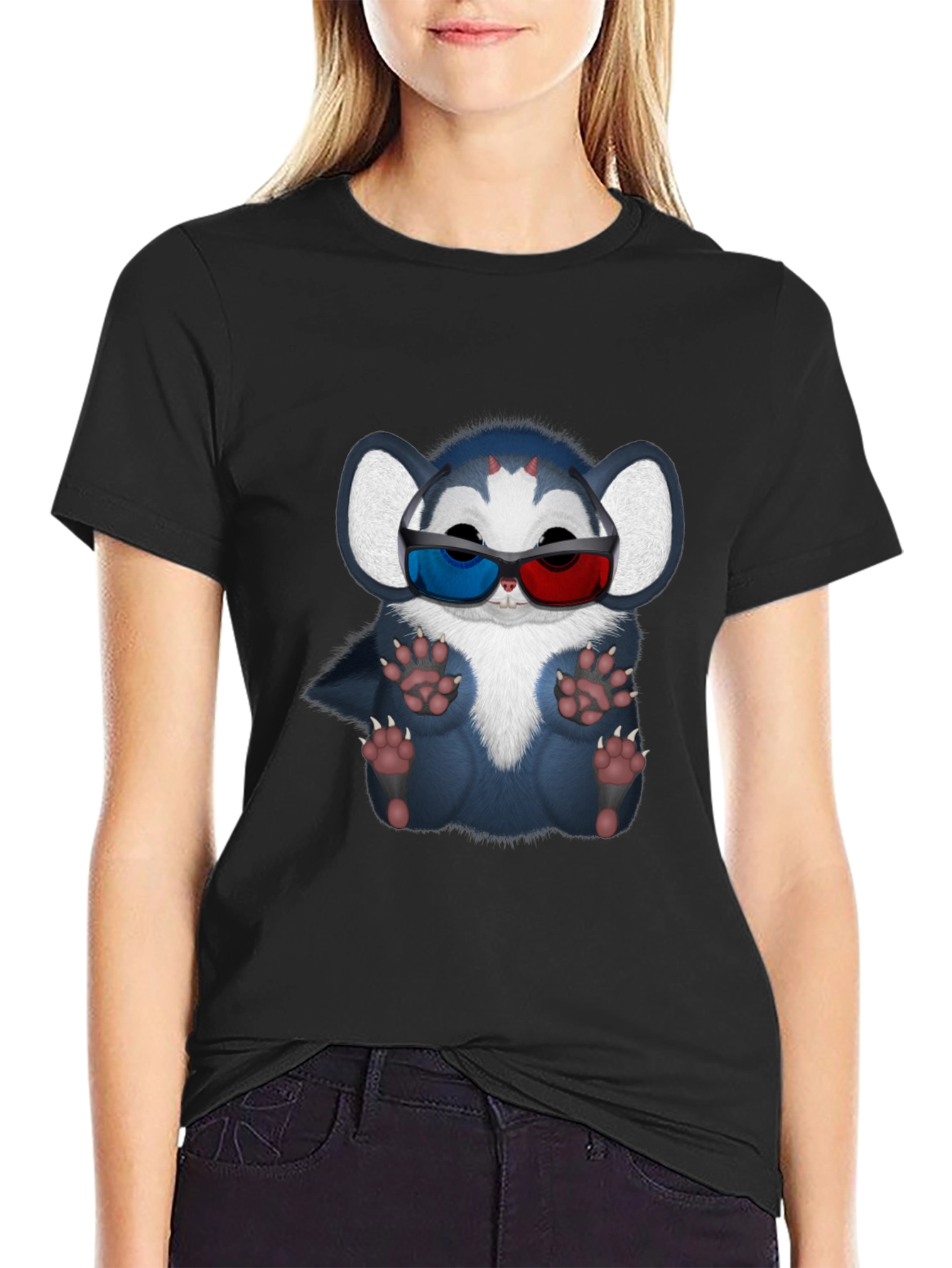 Cool Cartoon Creature 3D Glasses Graphic Tee