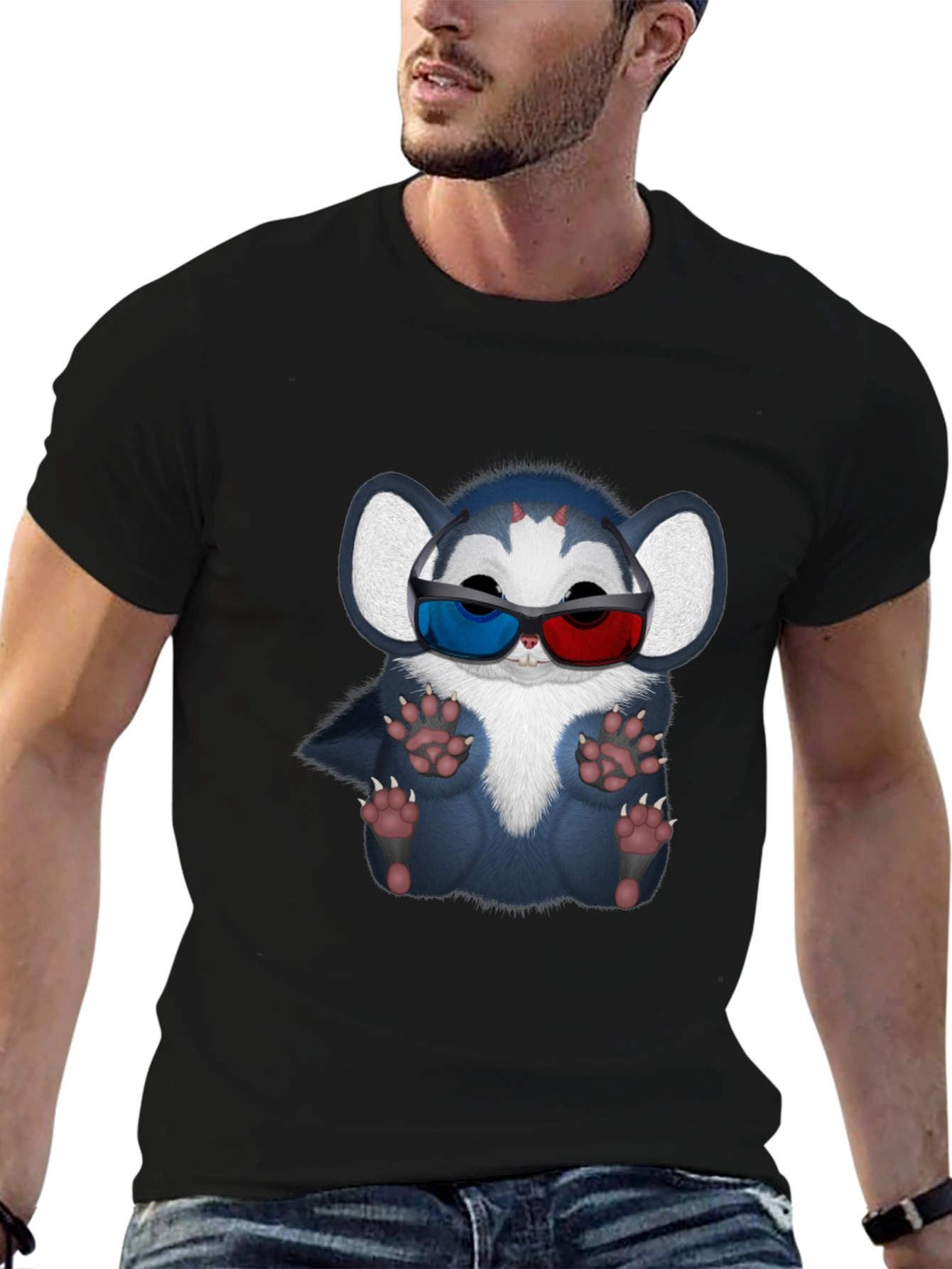 Cool Cartoon Creature 3D Glasses Graphic Tee