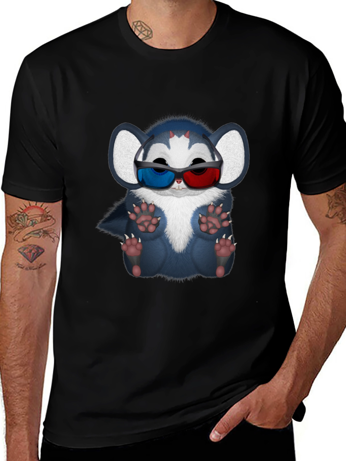 Cool Cartoon Creature 3D Glasses Graphic Tee