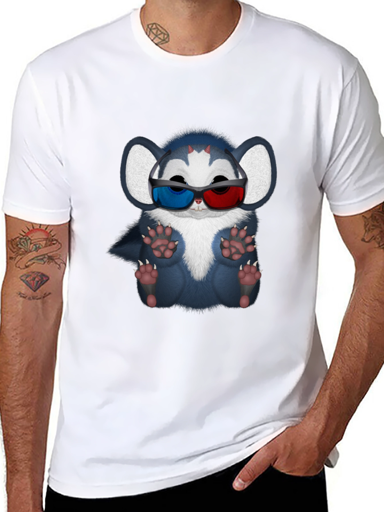 Cool Cartoon Creature 3D Glasses Graphic Tee