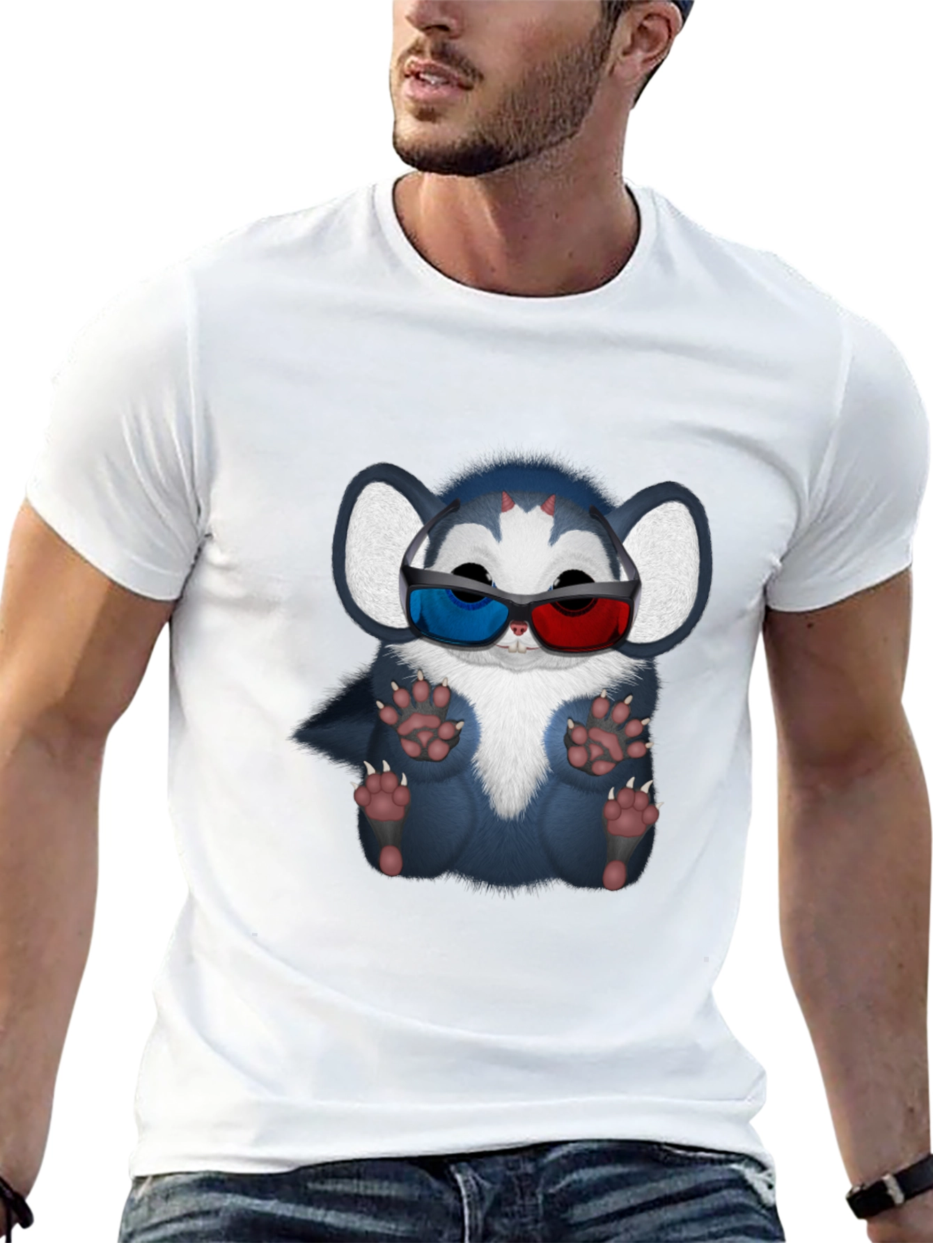 Cool Cartoon Creature 3D Glasses Graphic Tee