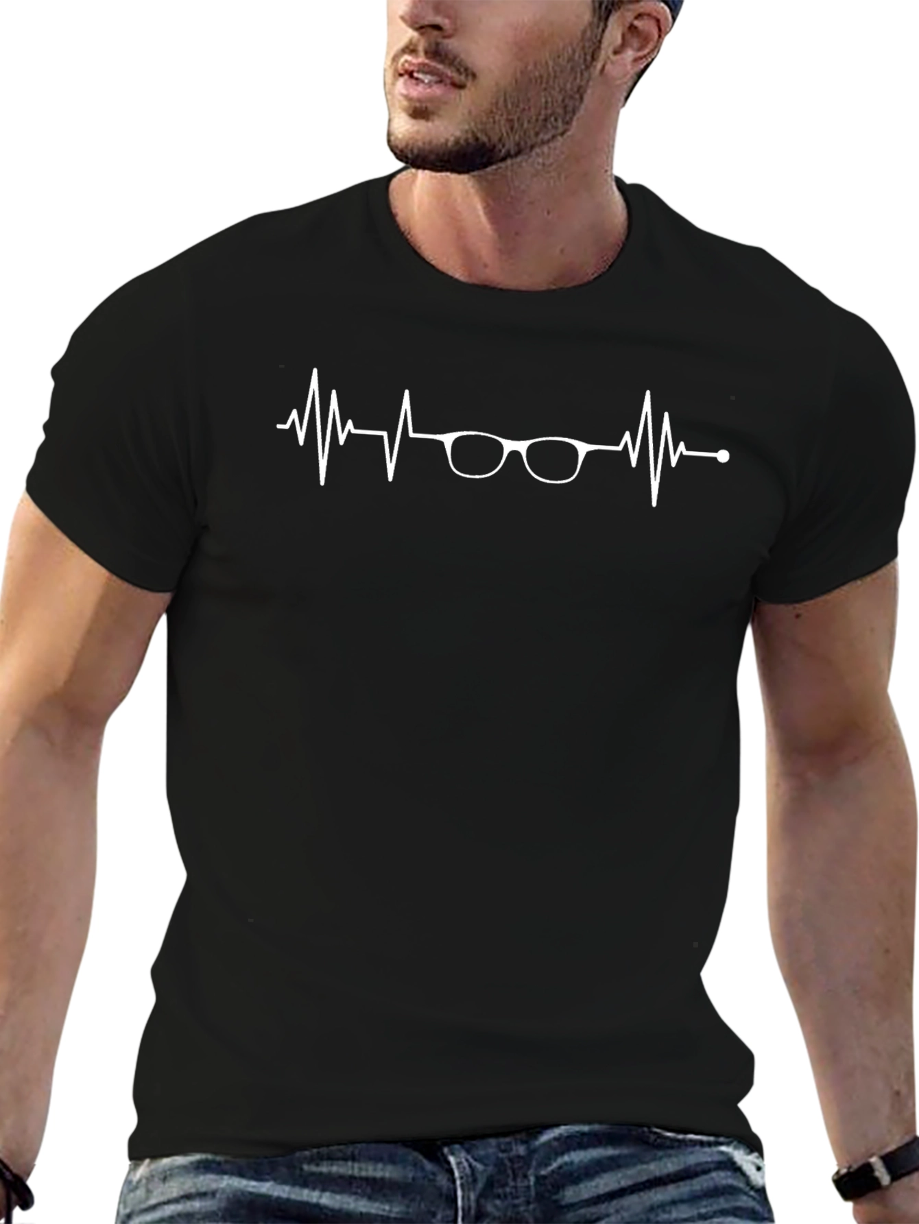 Heartbeat Glasses Black T-Shirt