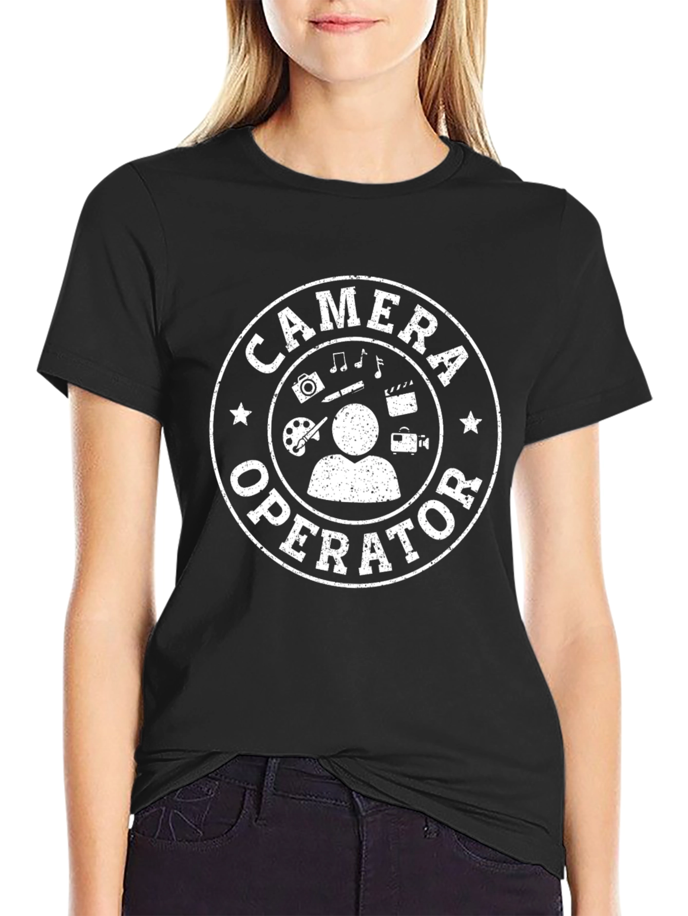 Camera Operator Graphic Tee - Black Crew Neck