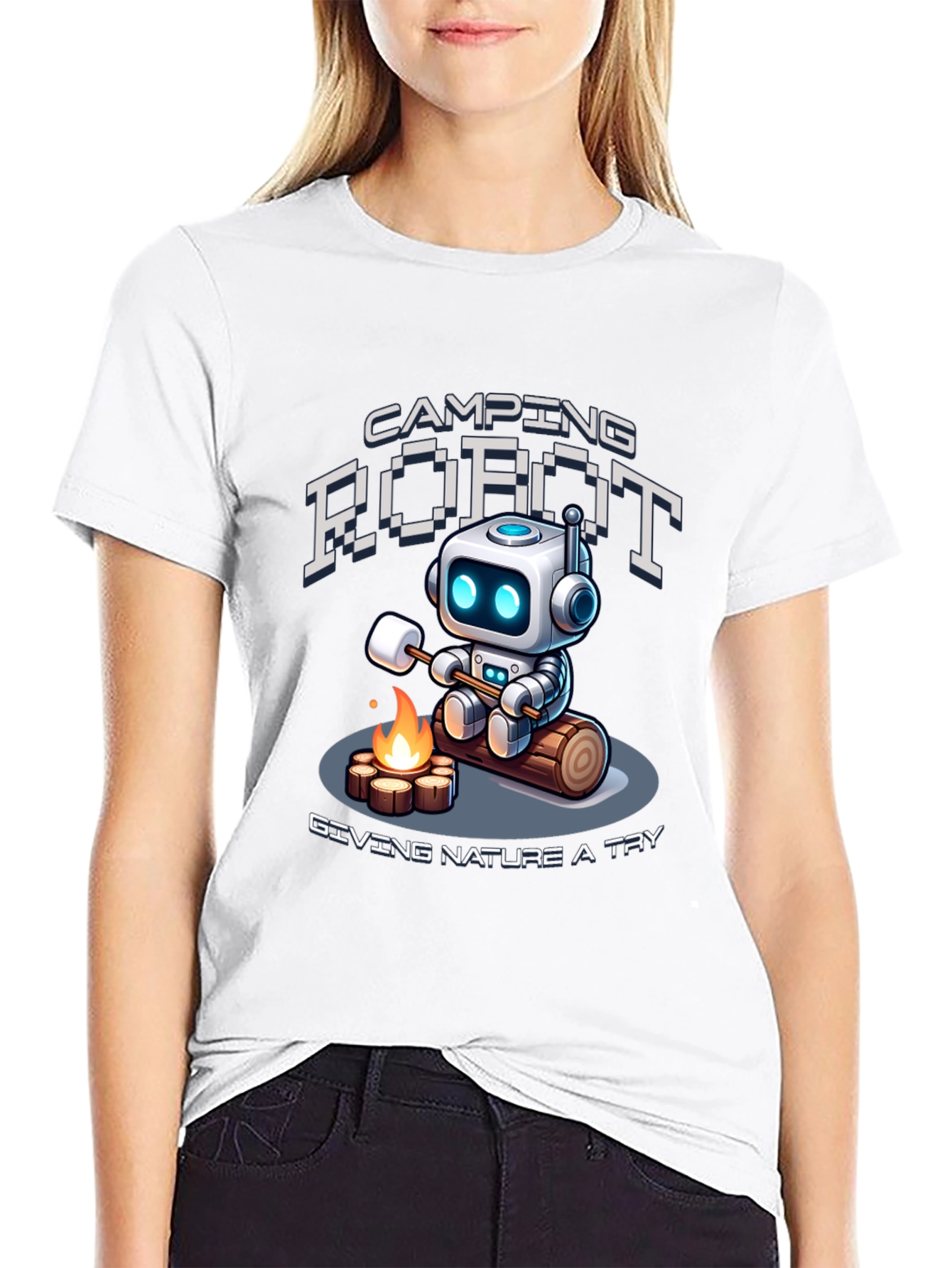 Camping Robot Graphic T-Shirt