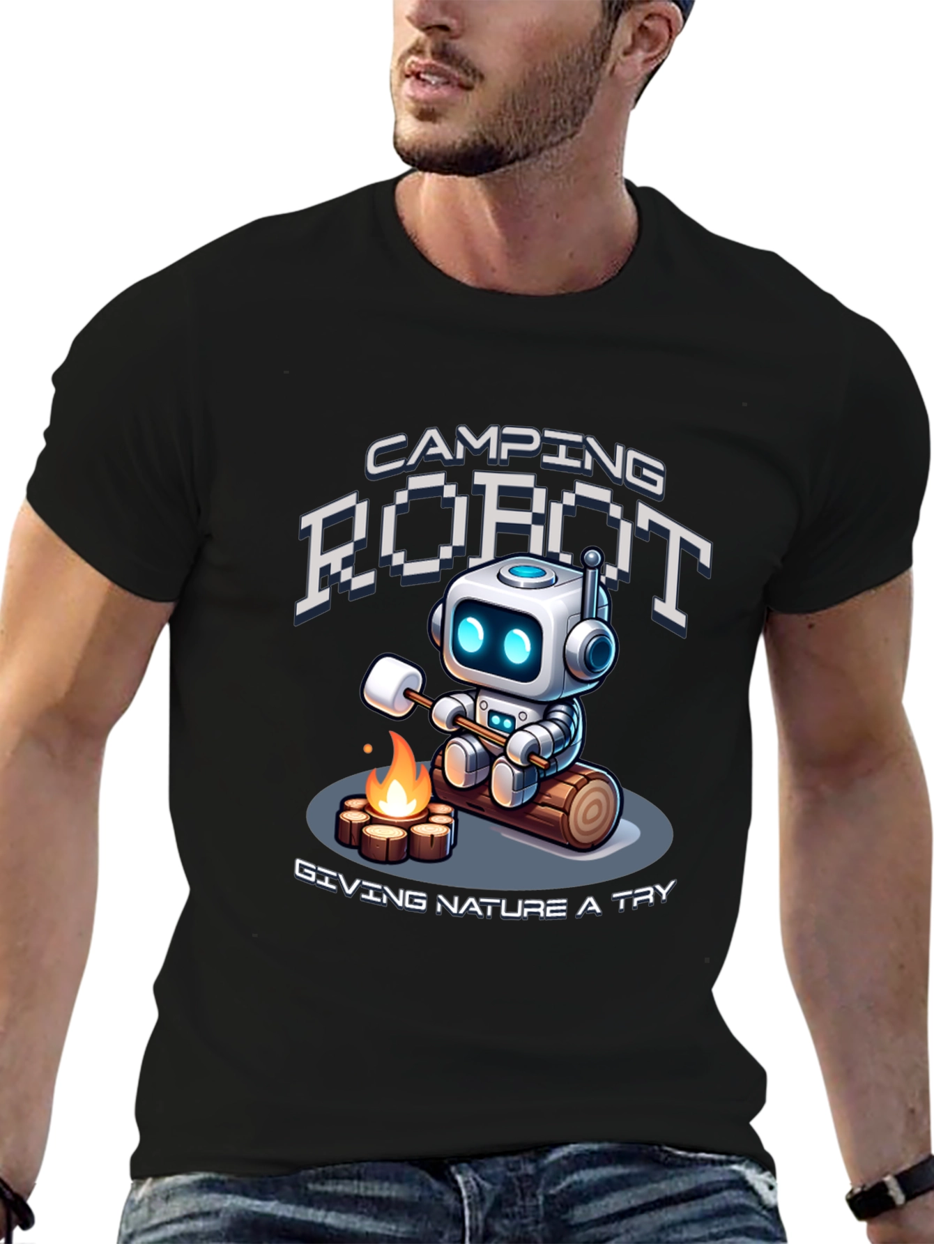 Camping Robot Graphic T-Shirt