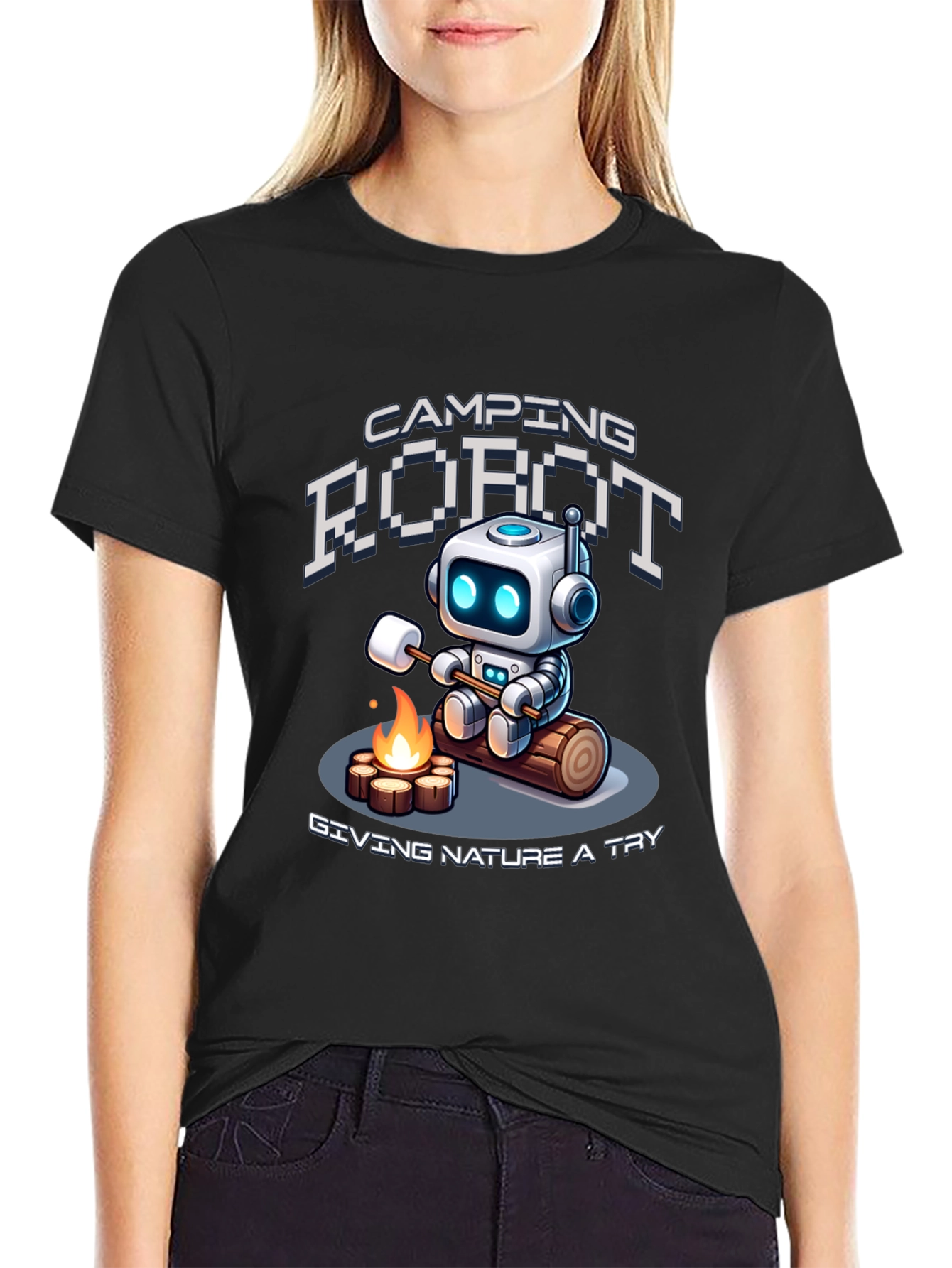 Camping Robot Graphic T-Shirt