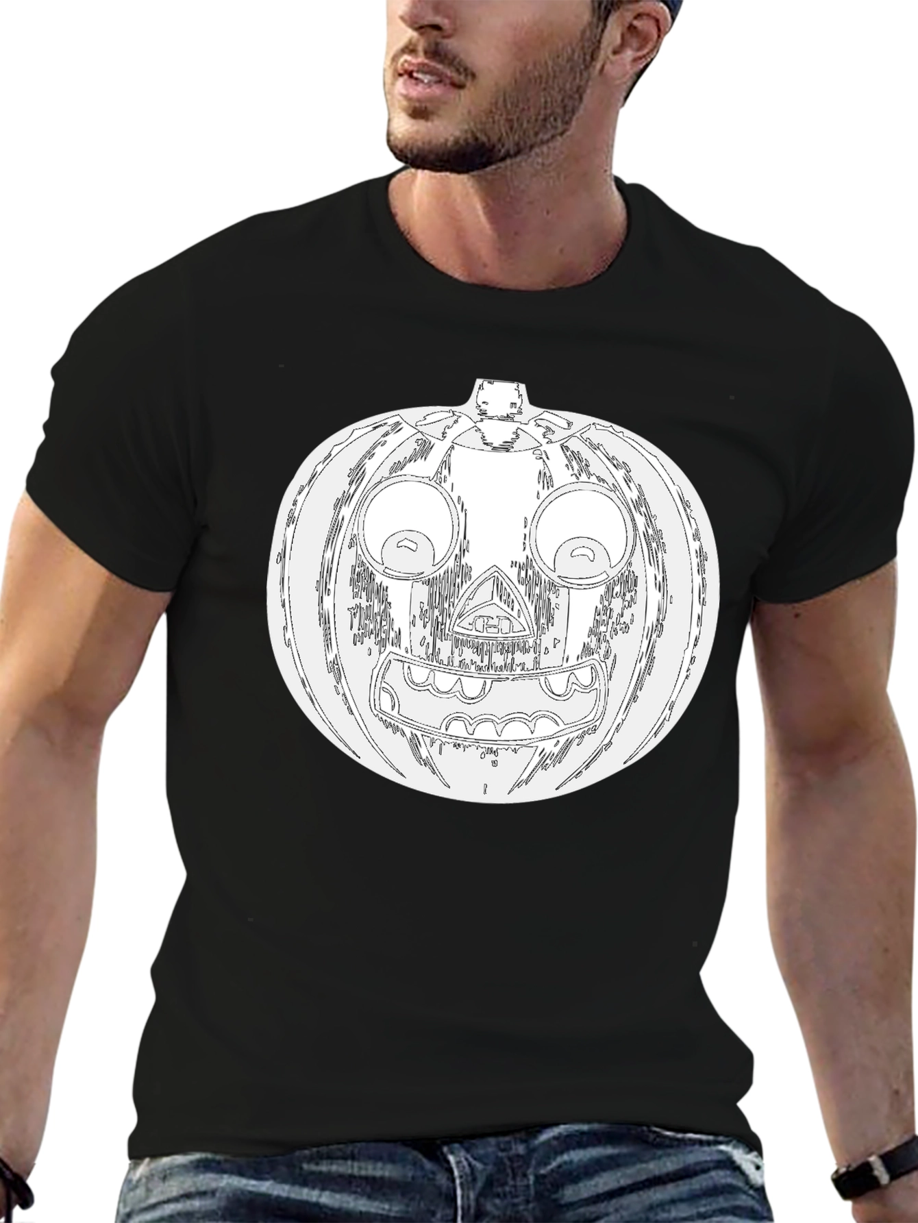 Halloween Pumpkin Graphic Tee - Mens Black T-Shirt