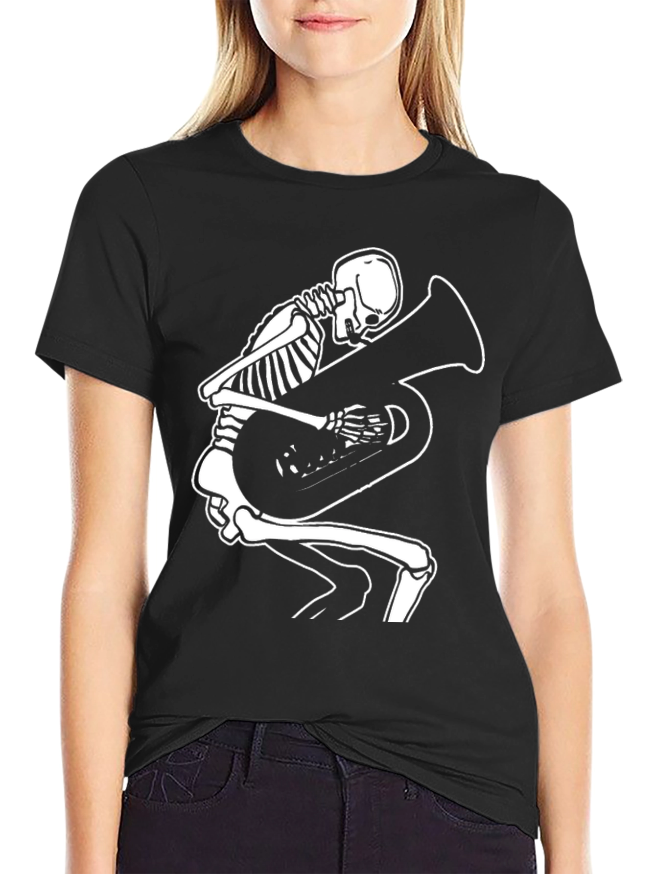 Skeleton Tuba Player Graphic Tee - Black