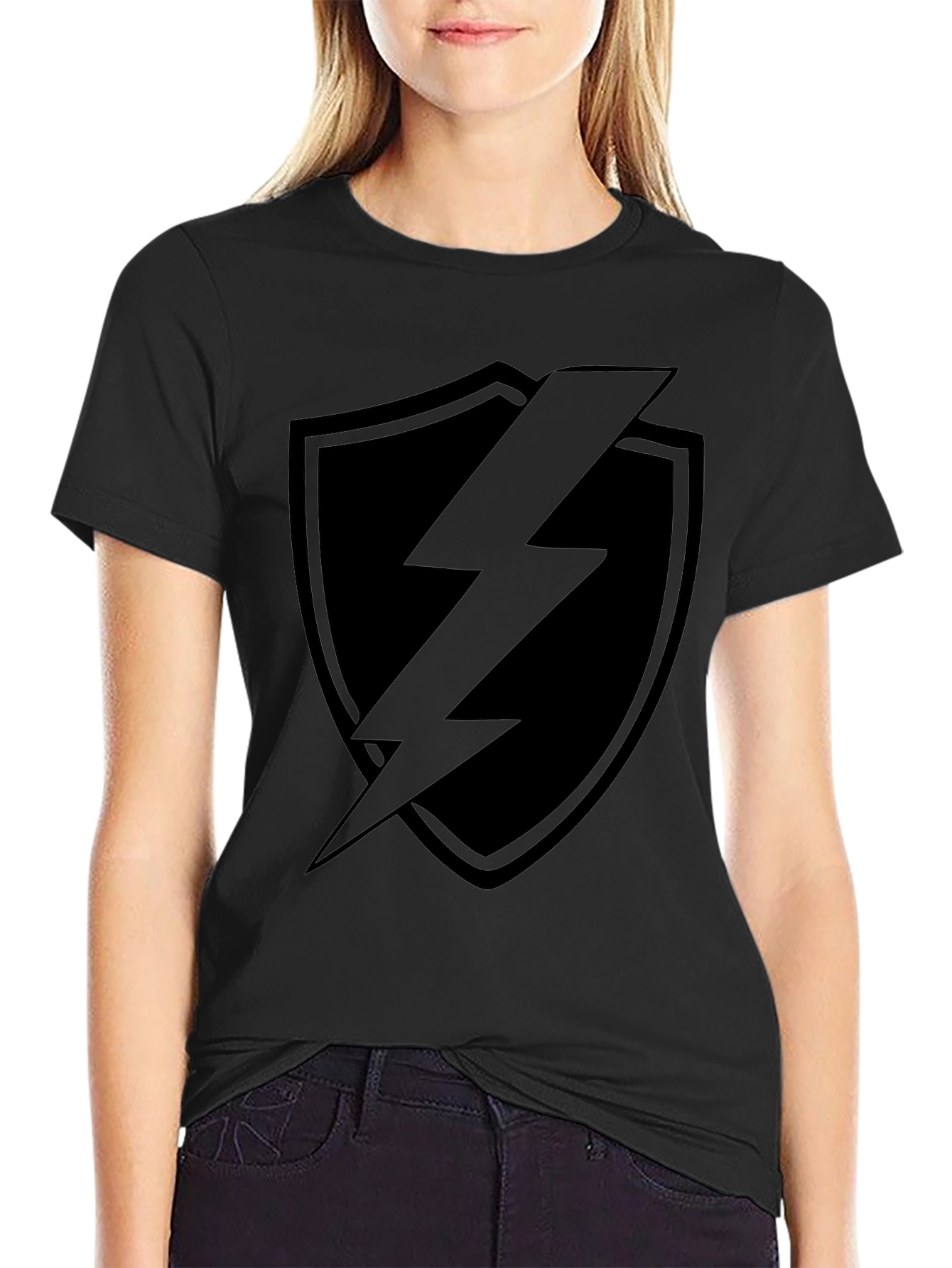 Black Lightning Bolt Shield Graphic T-Shirt