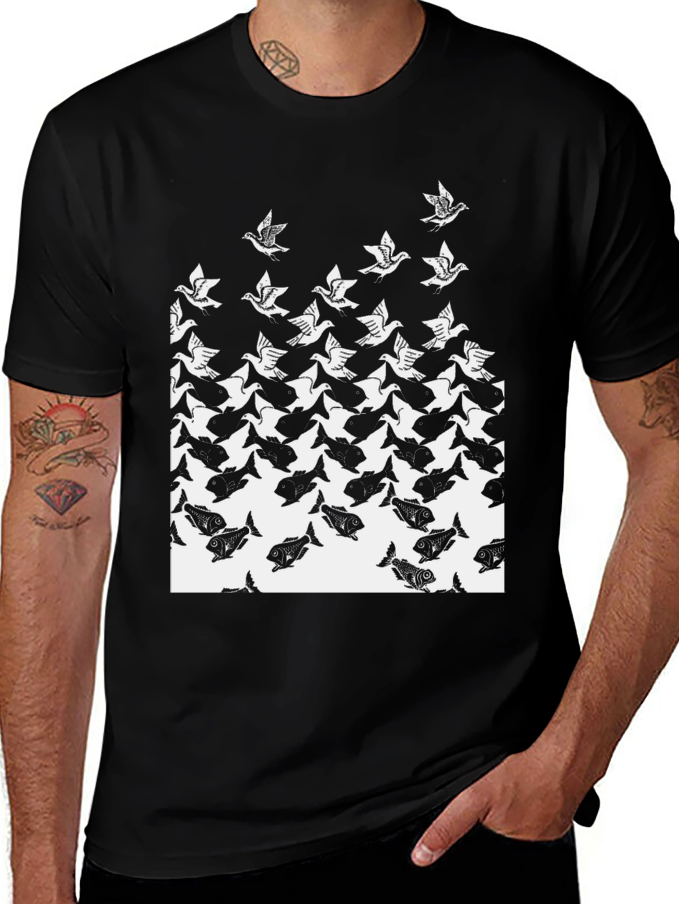 Transforming Fish to Bird Graphic Tee