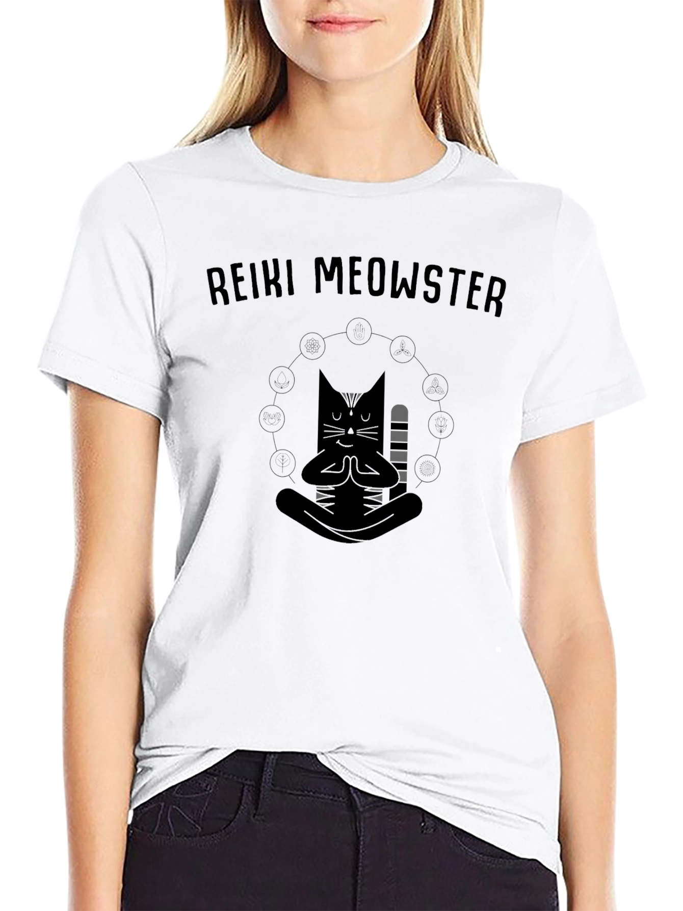 Reiki Meowster Black Graphic T-Shirt