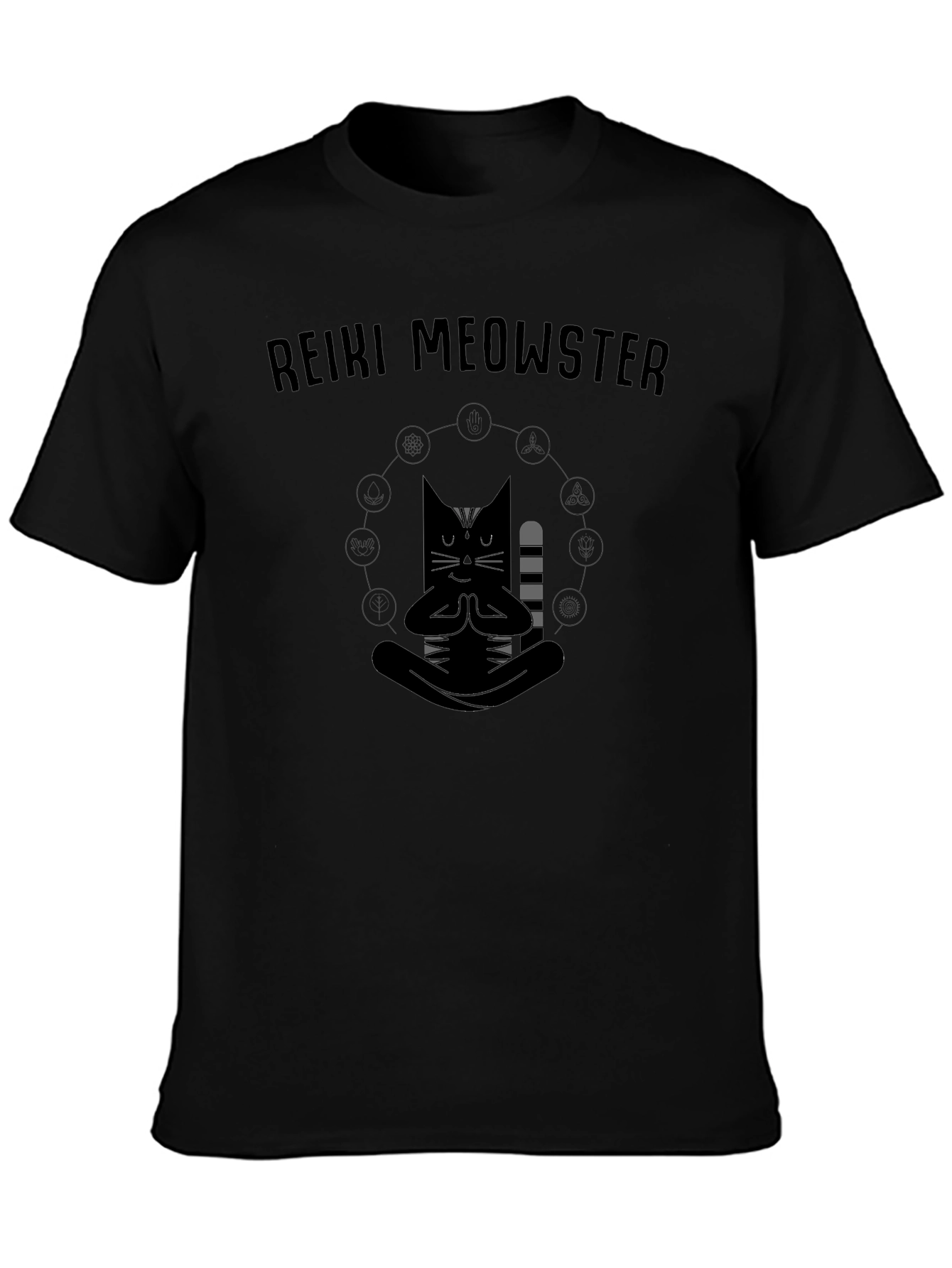 Reiki Meowster Black Graphic T-Shirt