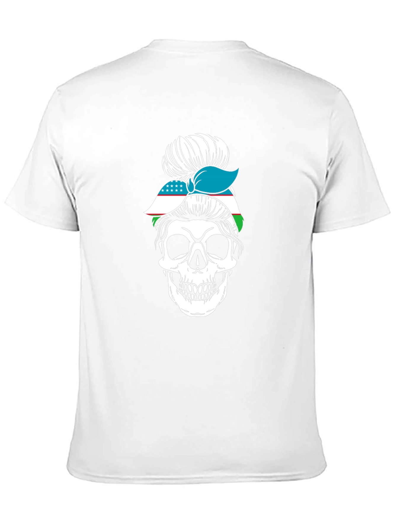 Skull Messy Bun Uzbekistan Flag T-Shirt