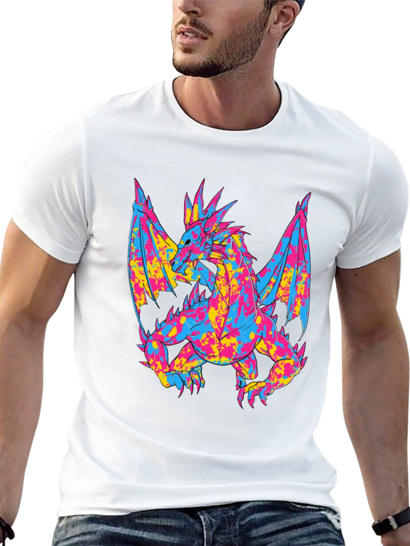 Vibrant Dragon Graphic Black T-Shirt