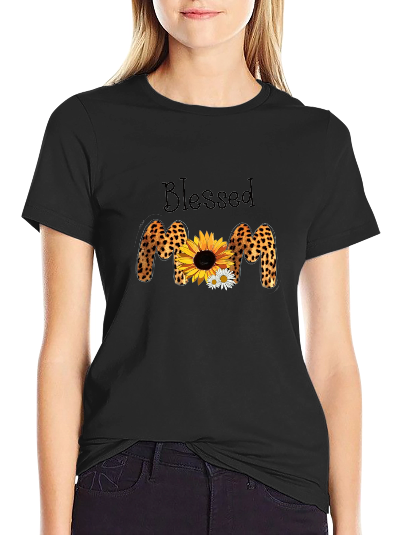 Blessed Leopard Sunflower Mom T-Shirt