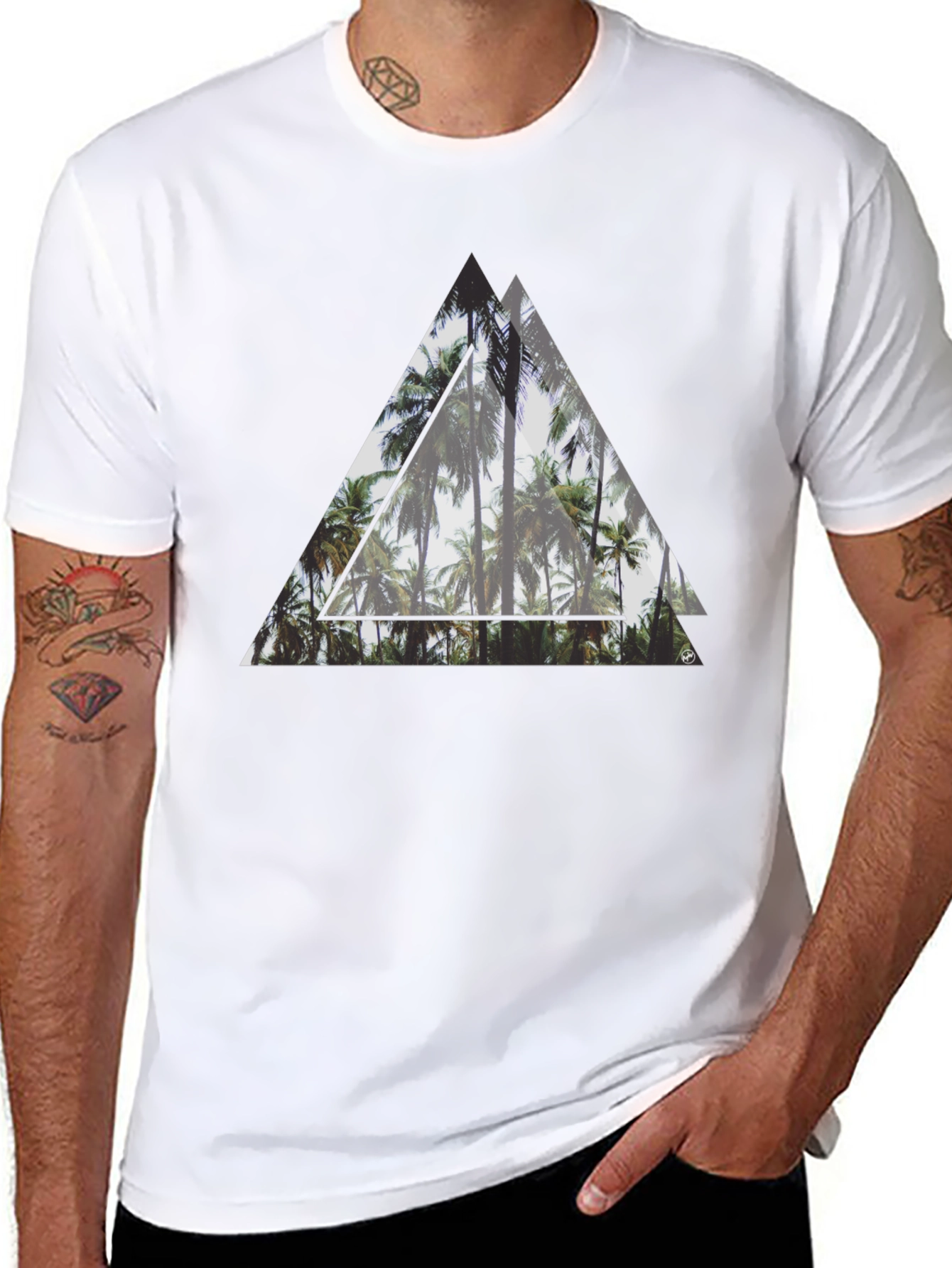 Tropical Palms Triangle Graphic T-Shirt