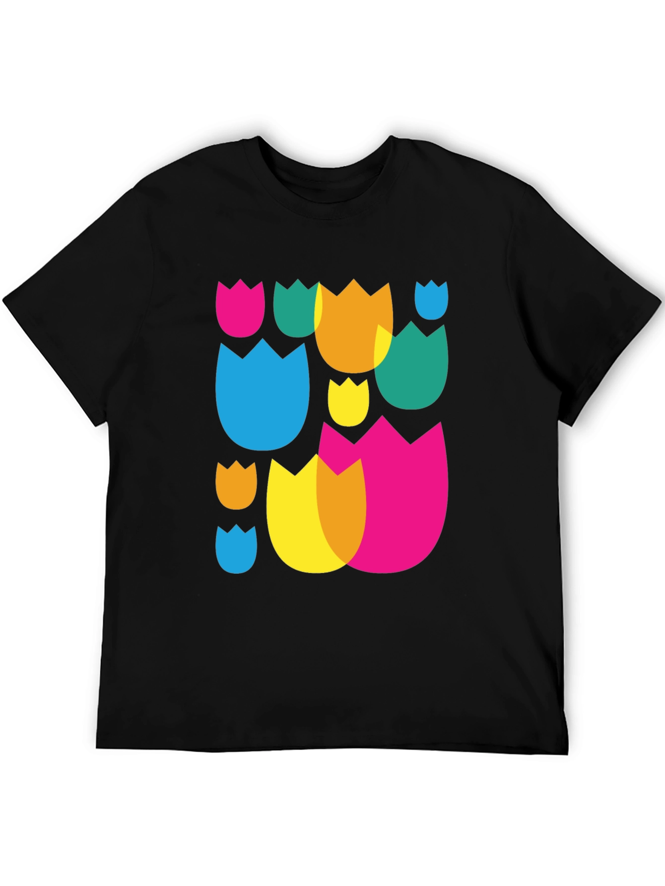 Abstract Floral Pattern Black Crew Neck T-Shirt