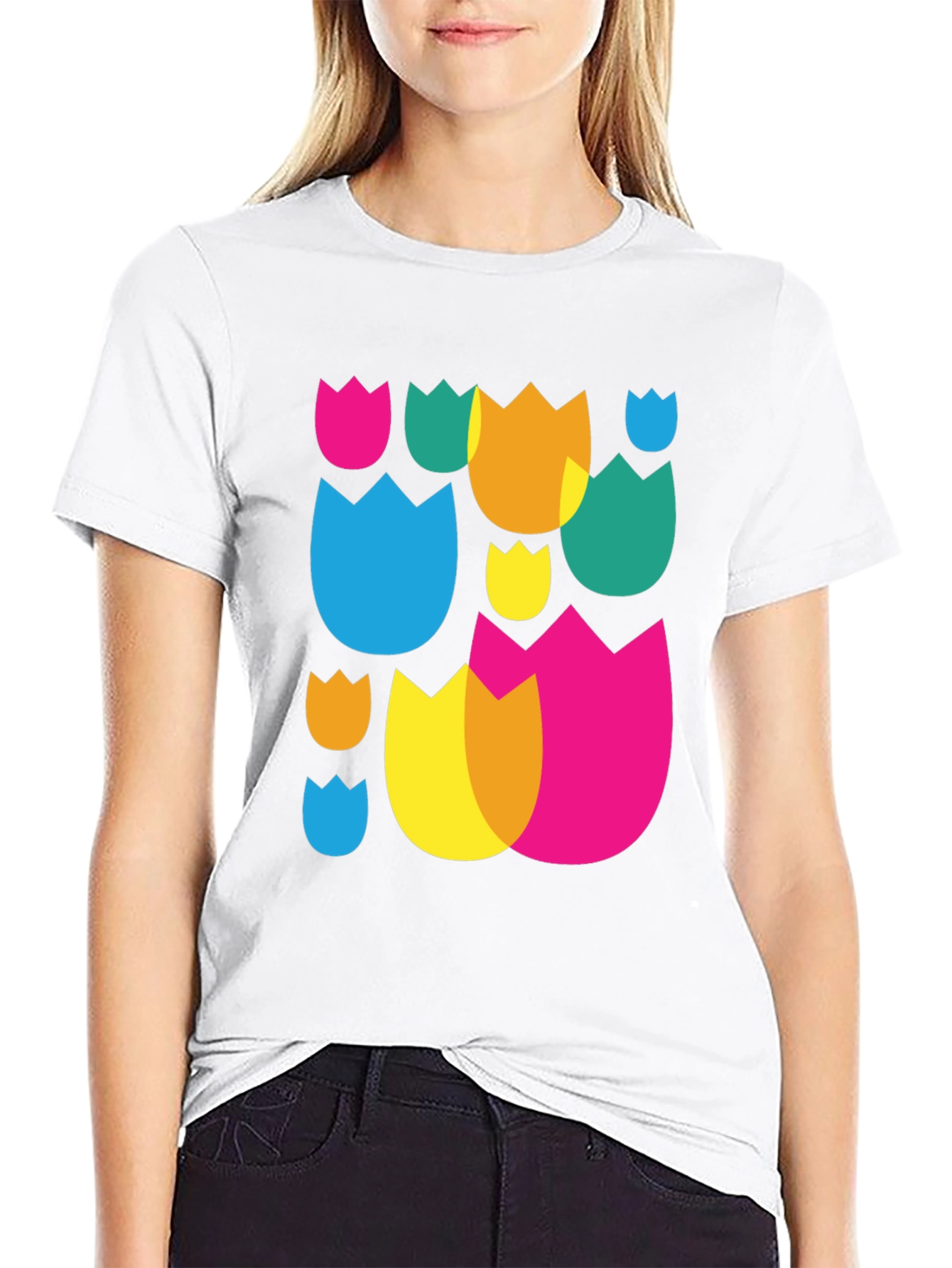 Abstract Floral Pattern Black Crew Neck T-Shirt