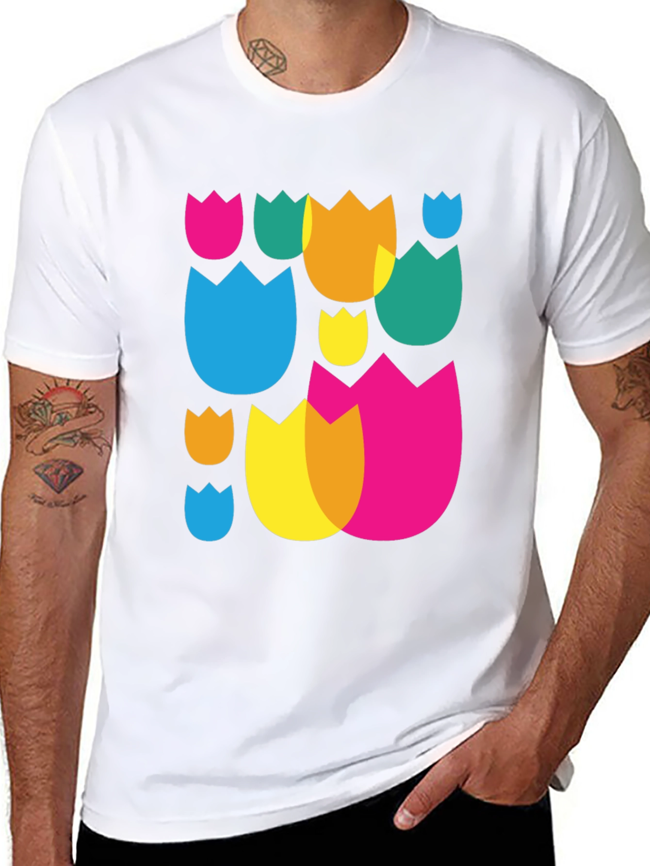 Abstract Floral Pattern Black Crew Neck T-Shirt