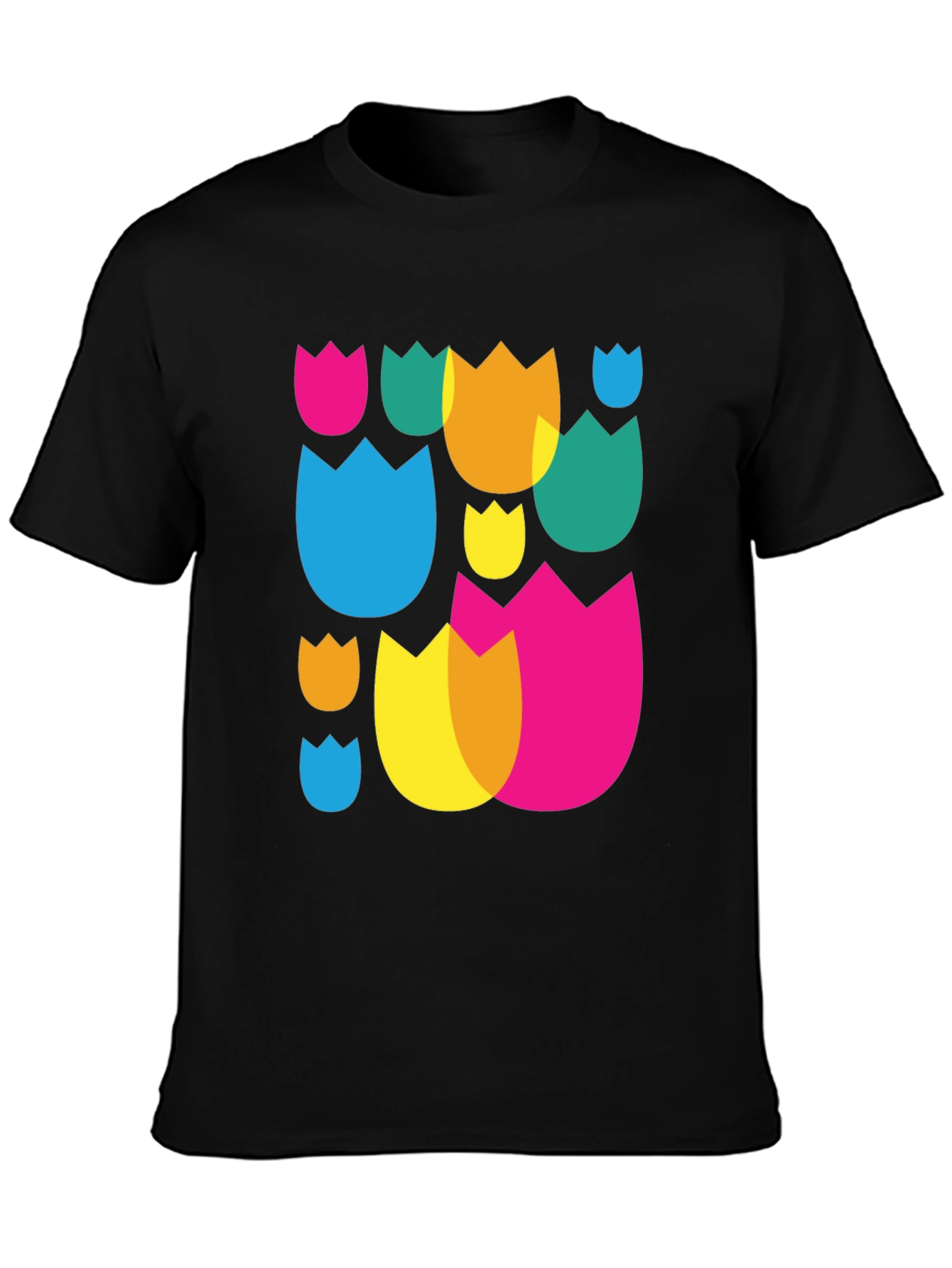 Abstract Floral Pattern Black Crew Neck T-Shirt