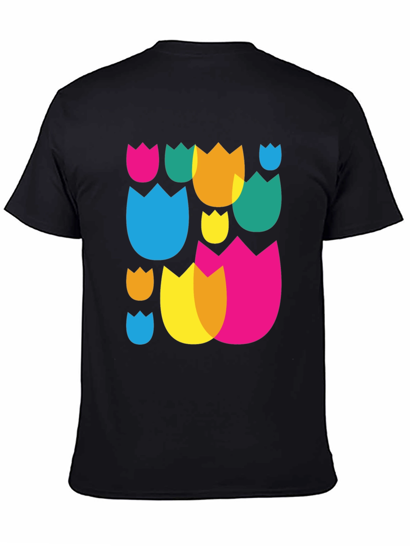 Abstract Floral Pattern Black Crew Neck T-Shirt