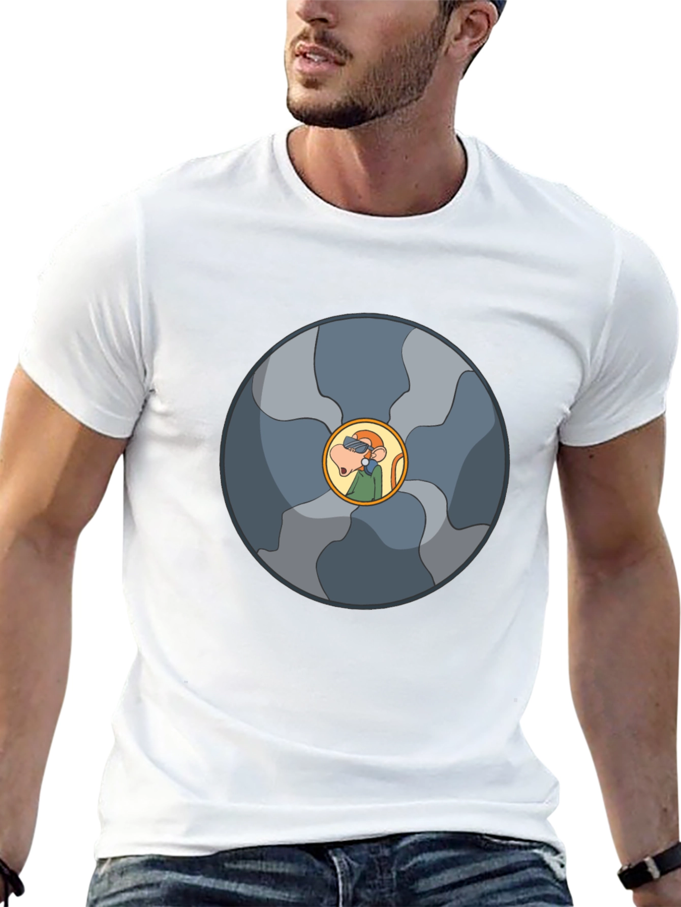 Abstract Cartoon Circle Design Black T-Shirt