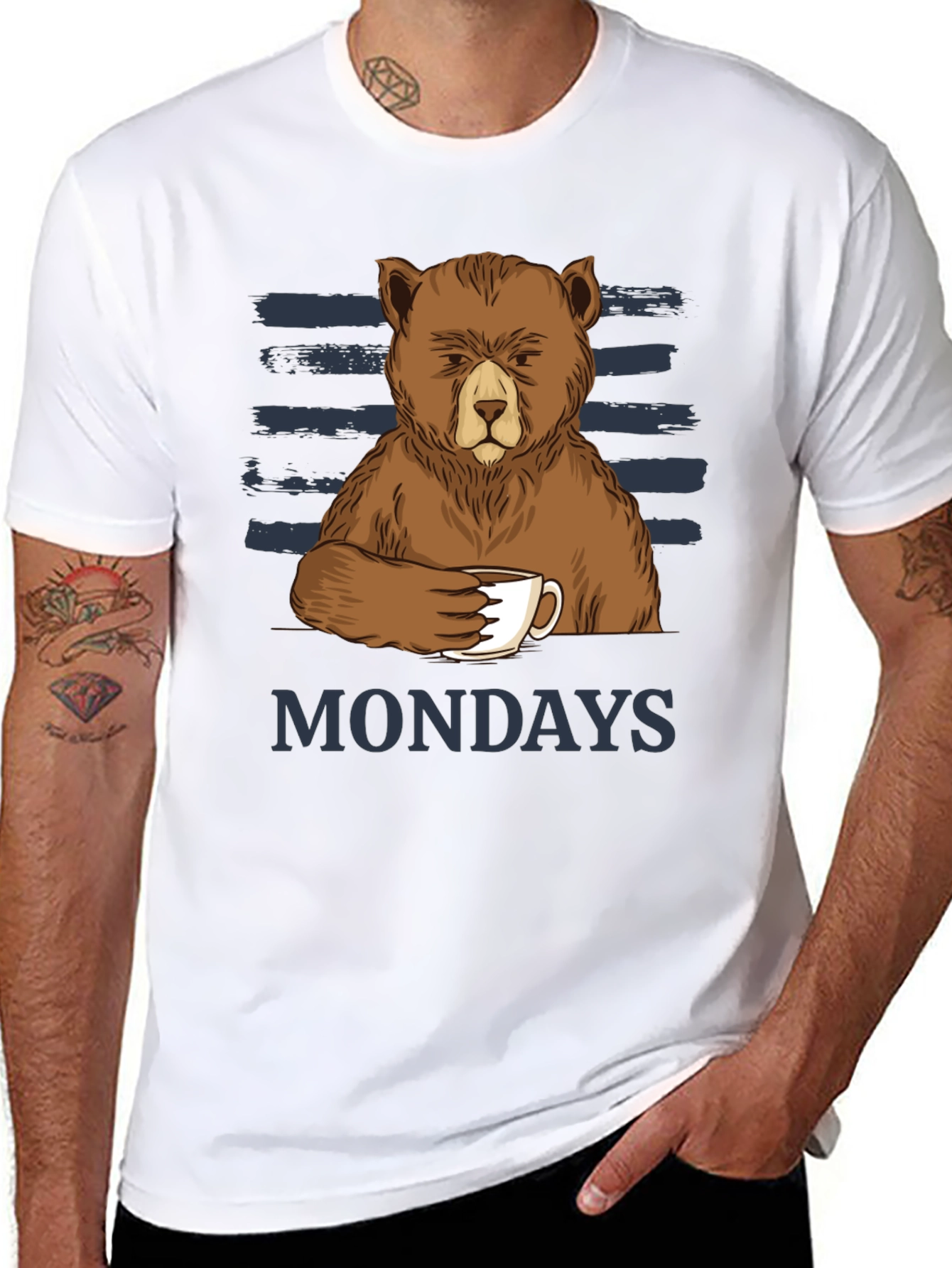 Mondays Bear T-Shirt Coffee Lover Tee Funny Graphic Shirt
