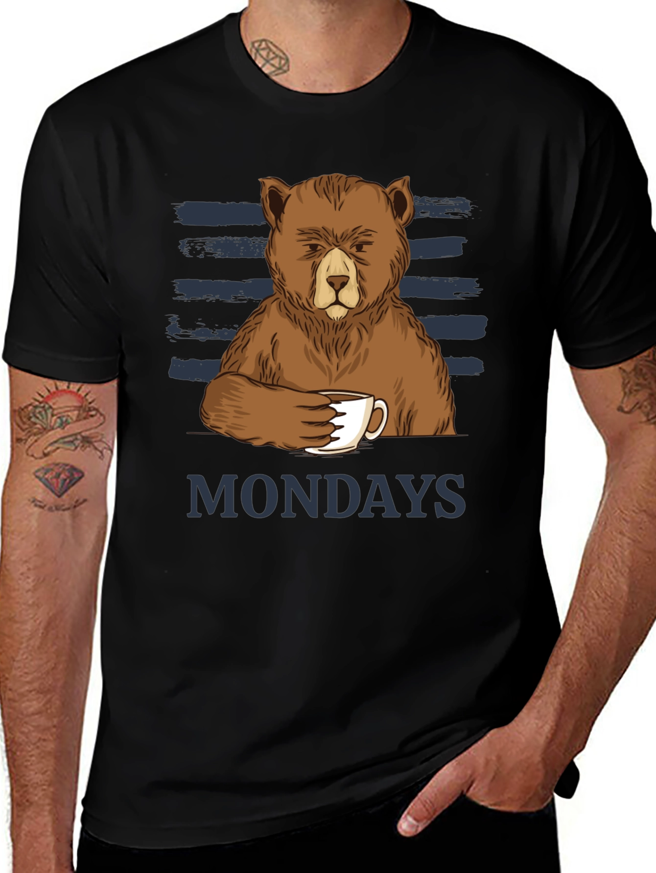 Mondays Bear T-Shirt Coffee Lover Tee Funny Graphic Shirt