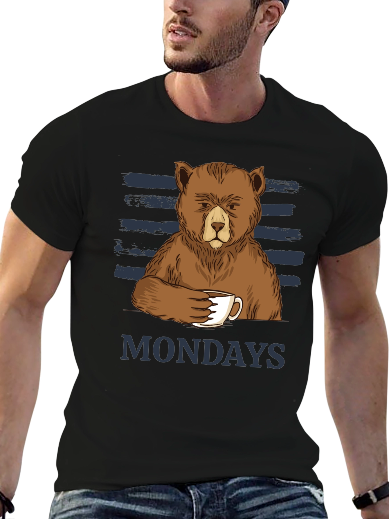 Mondays Bear T-Shirt Coffee Lover Tee Funny Graphic Shirt