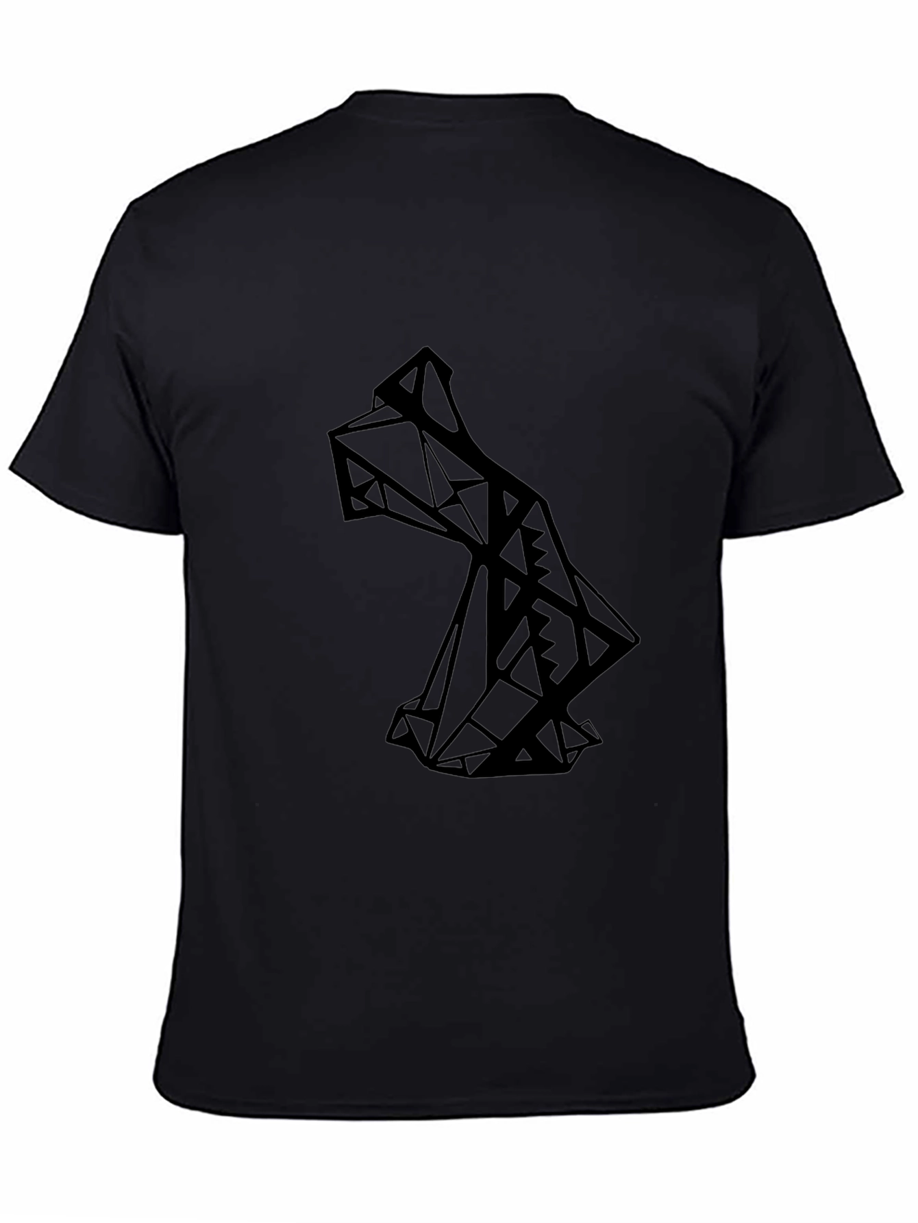 Geometric Wolf Graphic Tee - Modern Mens Black T-Shirt