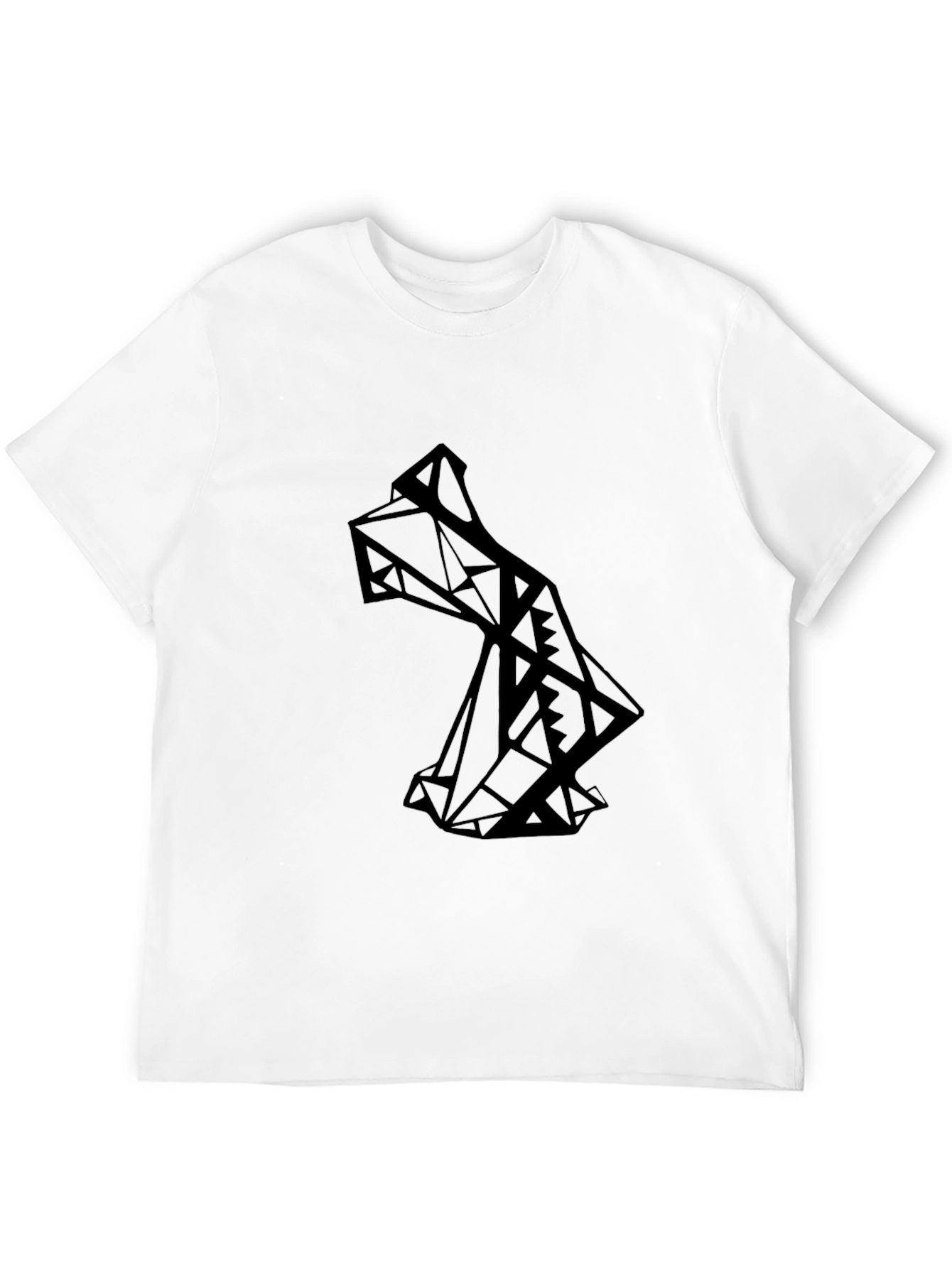 Geometric Wolf Graphic Tee - Modern Mens Black T-Shirt