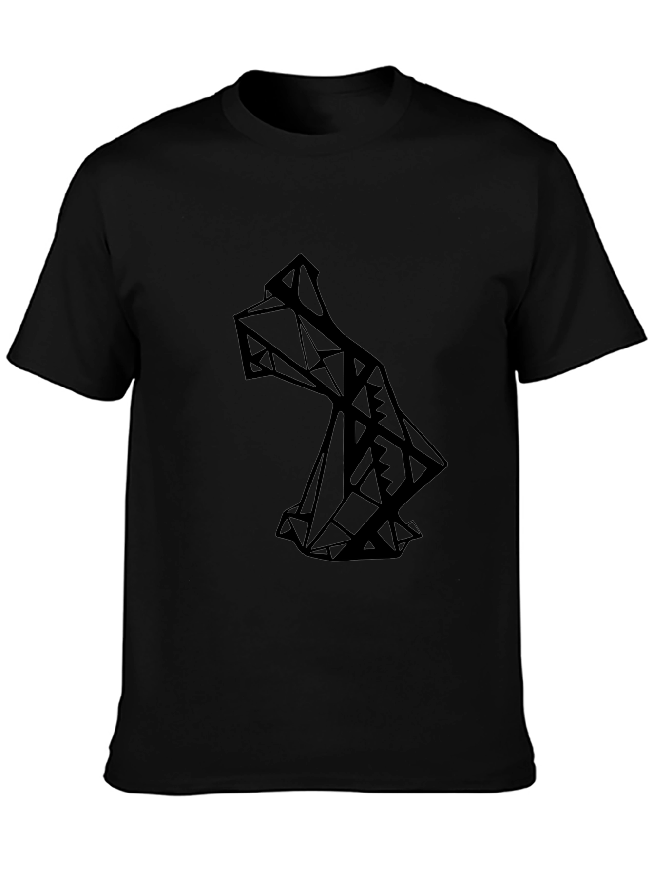 Geometric Wolf Graphic Tee - Modern Mens Black T-Shirt