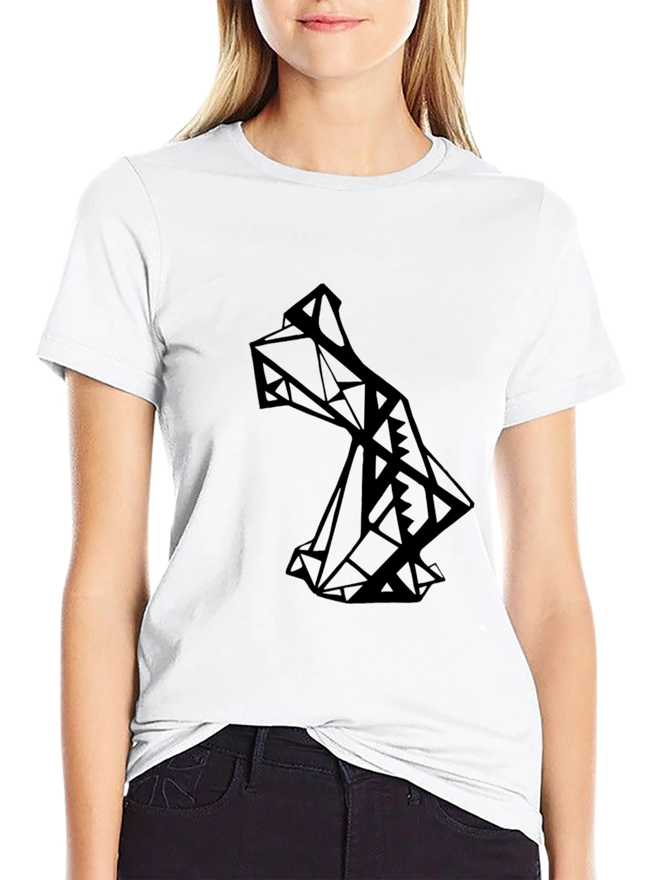 Geometric Wolf Graphic Tee - Modern Mens Black T-Shirt