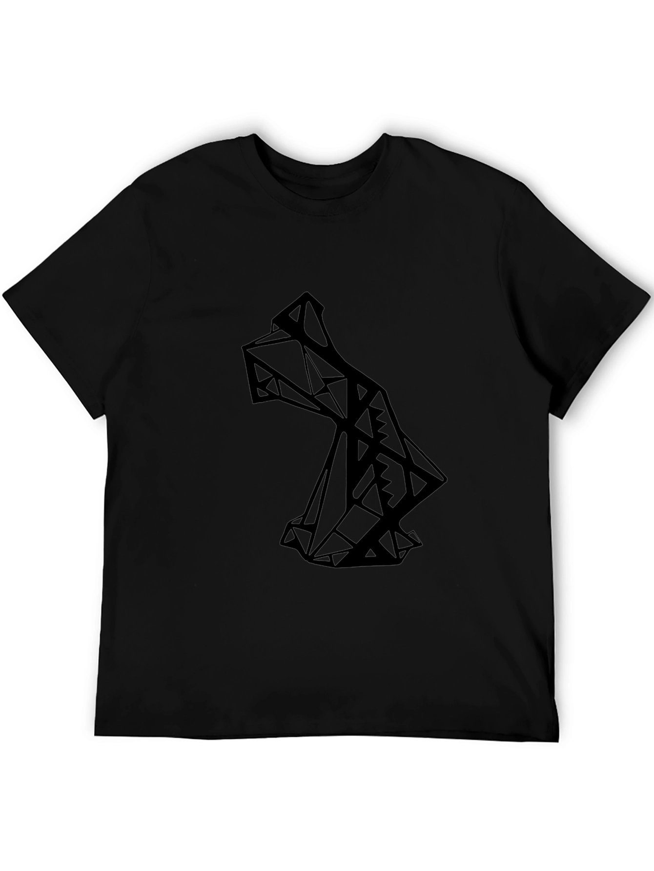 Geometric Wolf Graphic Tee - Modern Mens Black T-Shirt