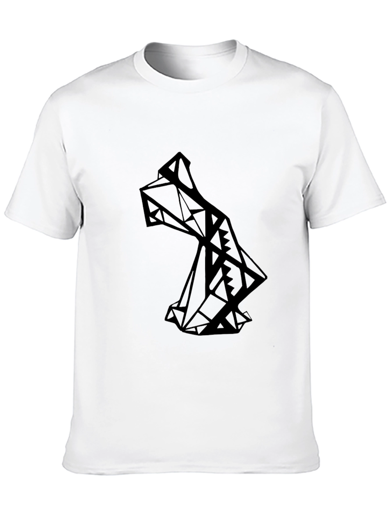 Geometric Wolf Graphic Tee - Modern Mens Black T-Shirt