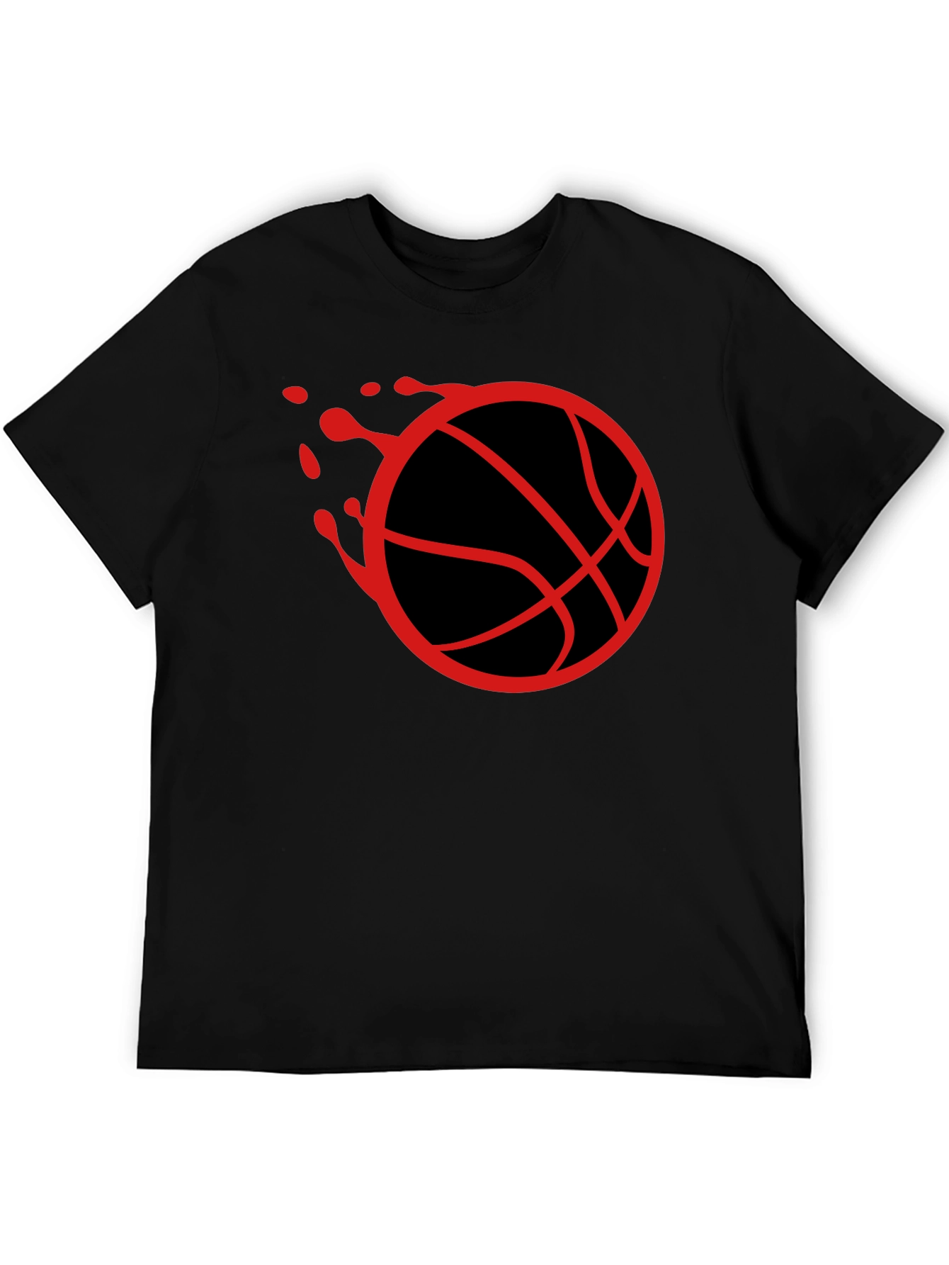Basketball Graphic Tee - Red Ball on Black Cotton