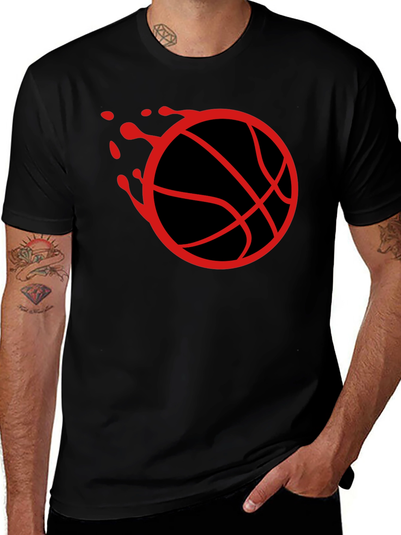 Basketball Graphic Tee - Red Ball on Black Cotton