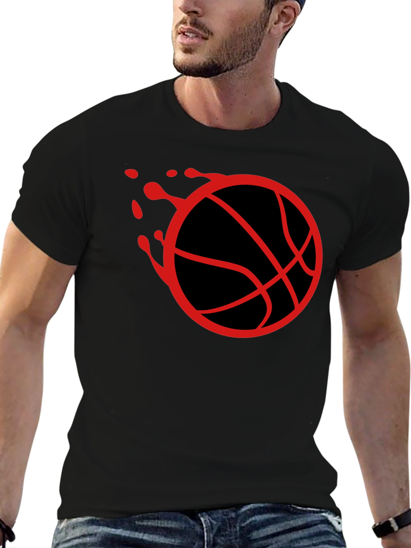 Basketball Graphic Tee - Red Ball on Black Cotton